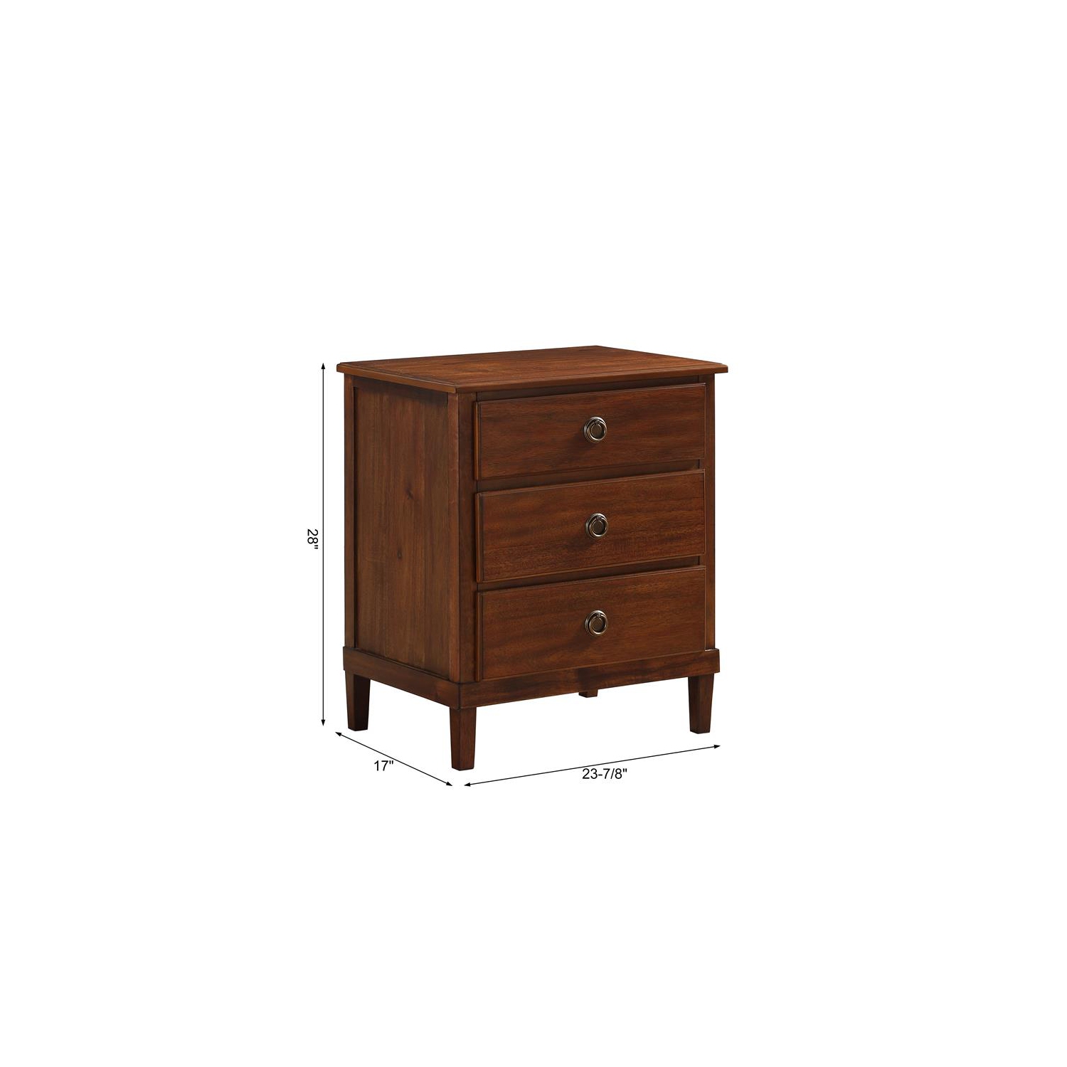 Cambridge Brown Wood 3-Drawer Nightstand