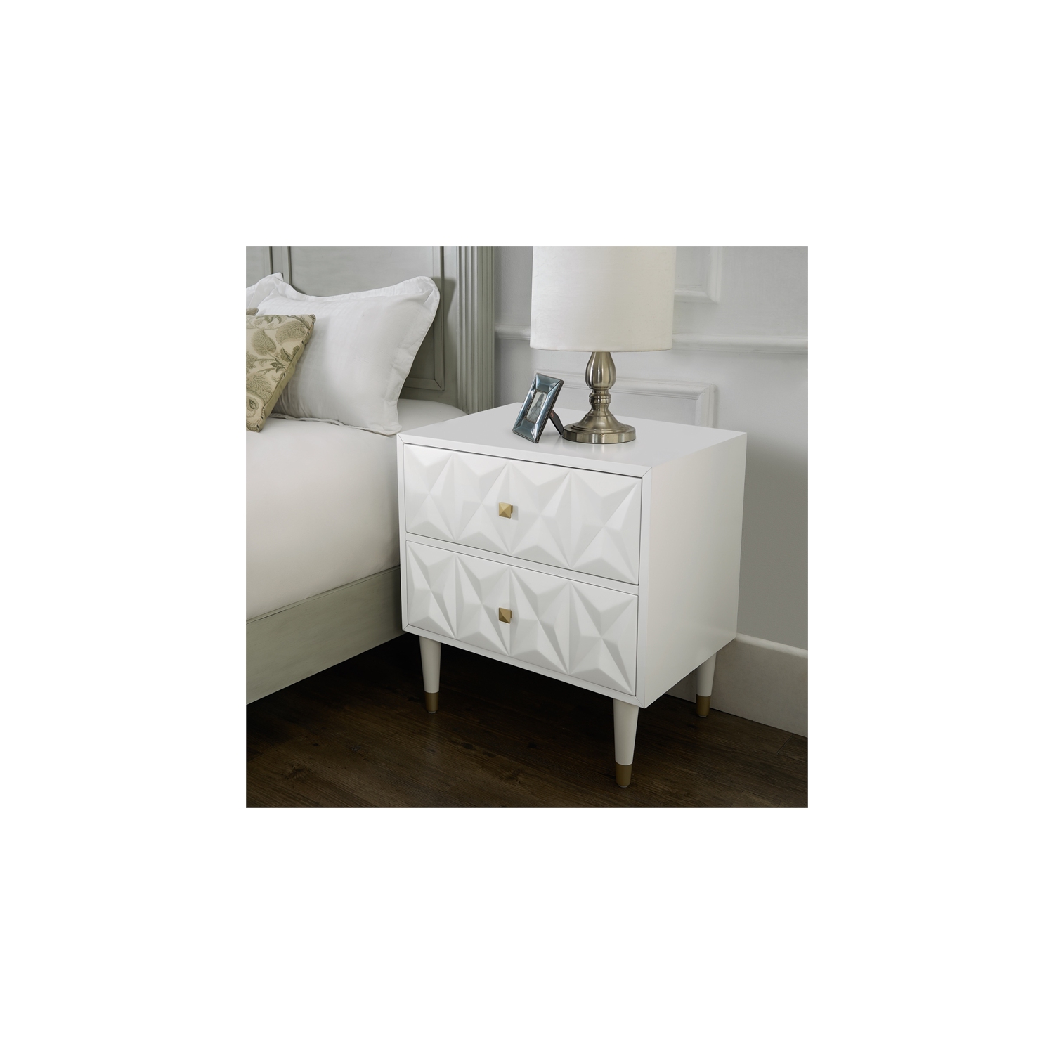 Riverbay Furniture 2 Drawer Geo Texture Nightstand in White