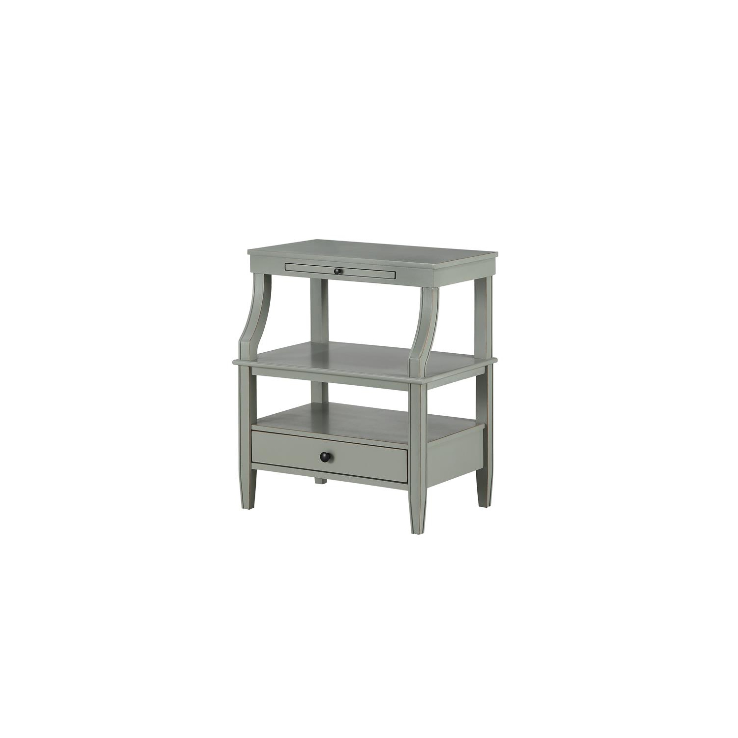 Newton Antique Gray Wood Storage Nightstand with a Drawer and Pull Out Tray