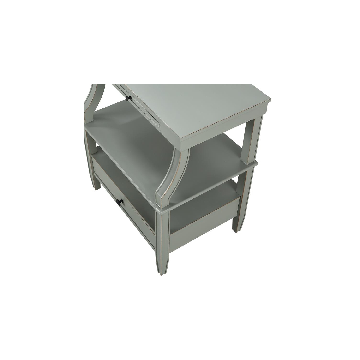 Newton Antique Gray Wood Storage Nightstand with a Drawer and Pull Out Tray