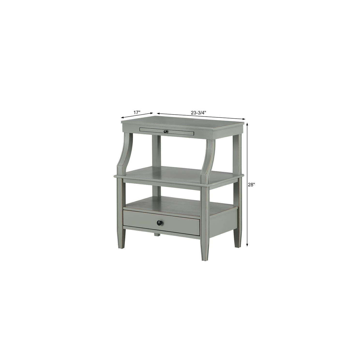 Newton Antique Gray Wood Storage Nightstand with a Drawer and Pull Out Tray