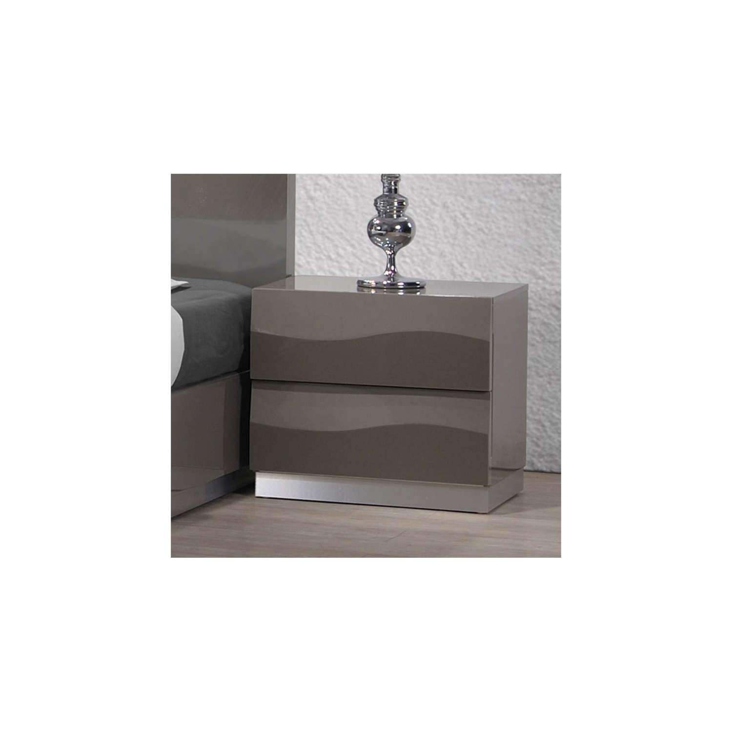Milan Dayton 21.3" 2-Drawer Wood Nightstand in High Gloss Gray