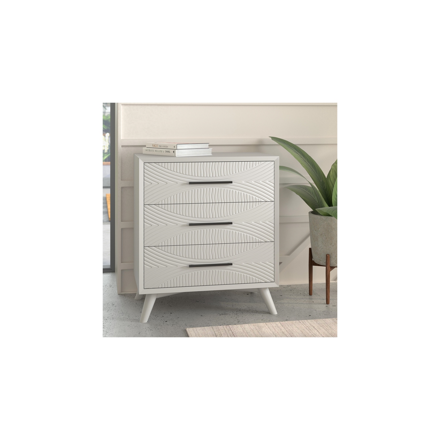 Alpine Furniture Tranquility 3 Drawer Small Wood Chest in White
