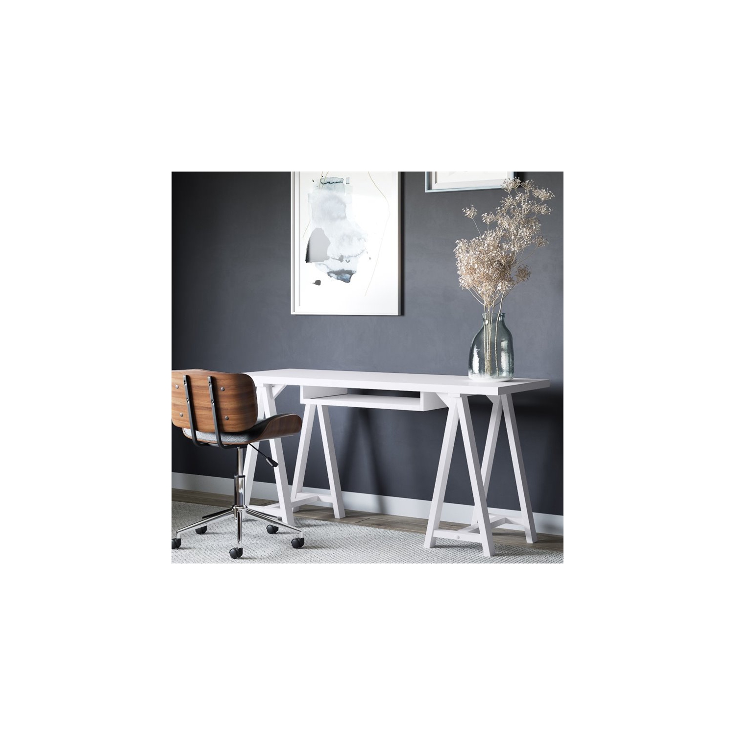 Atlin Designs 60"W Modern Soild Wood Computer Desk in White