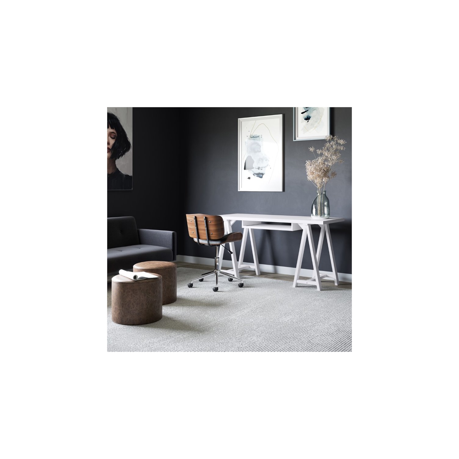 Atlin Designs 60"W Modern Soild Wood Computer Desk in White