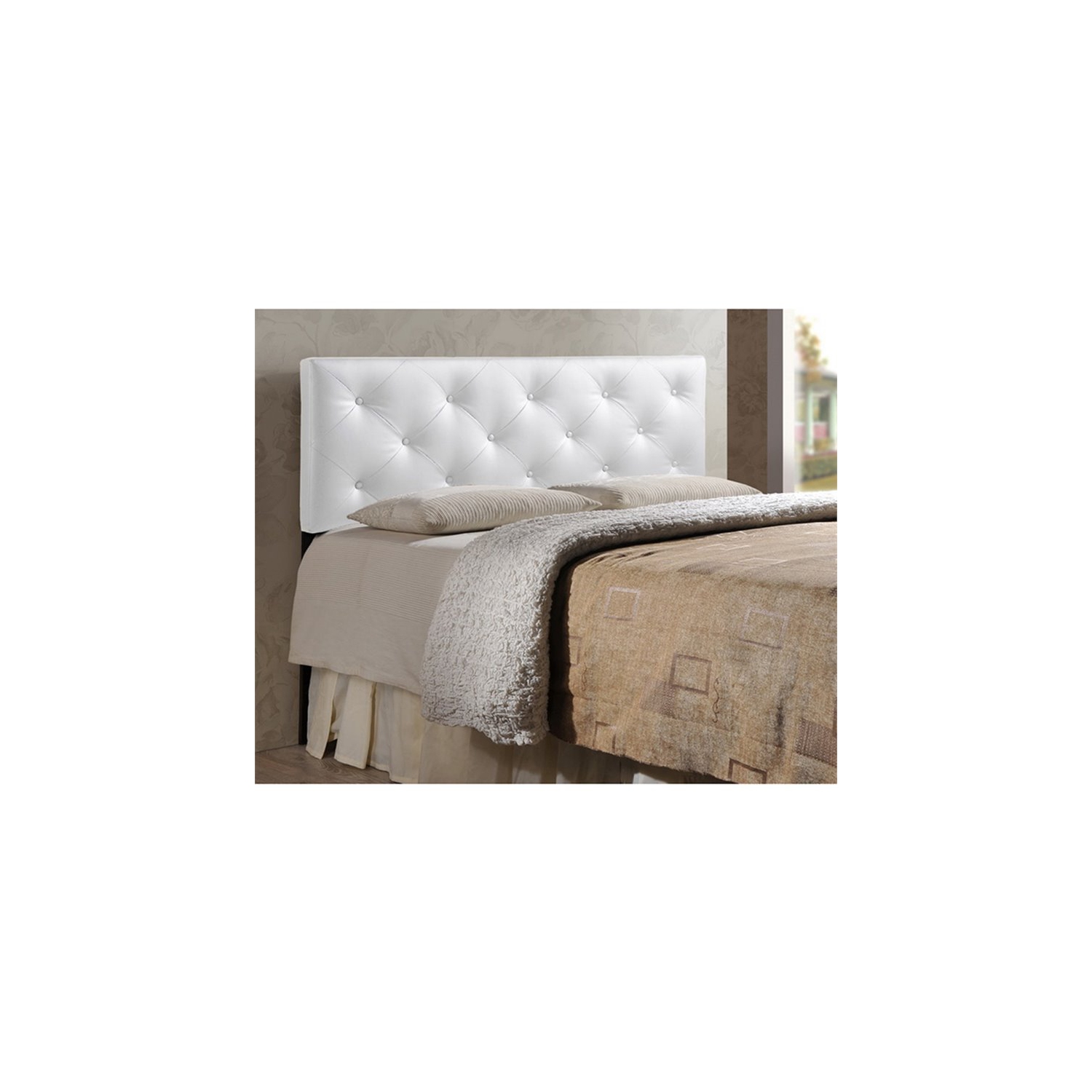 Bowery Hill Faux Leather Tufted King Panel Headboard in White