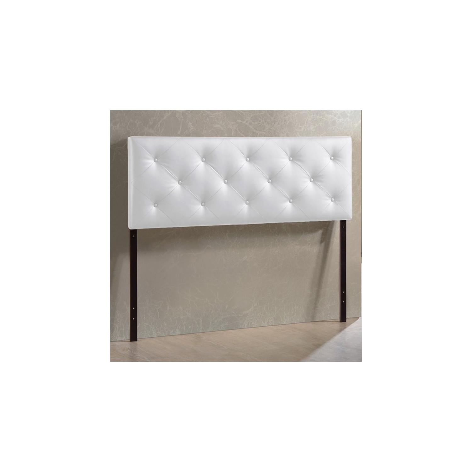 Bowery Hill Faux Leather Tufted King Panel Headboard in White