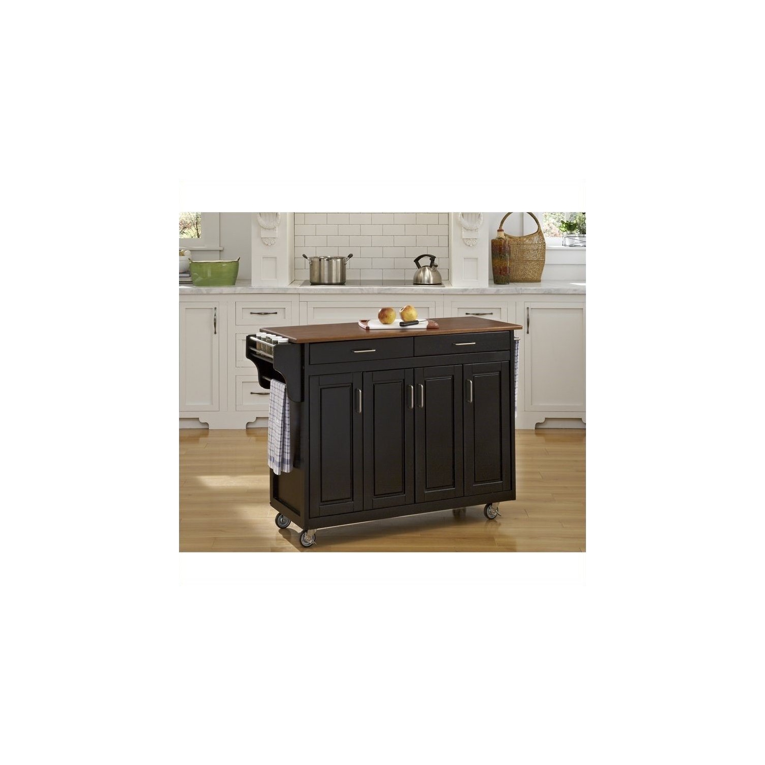 Hawthorne Collections Kitchen Cart with Oak Top in Black