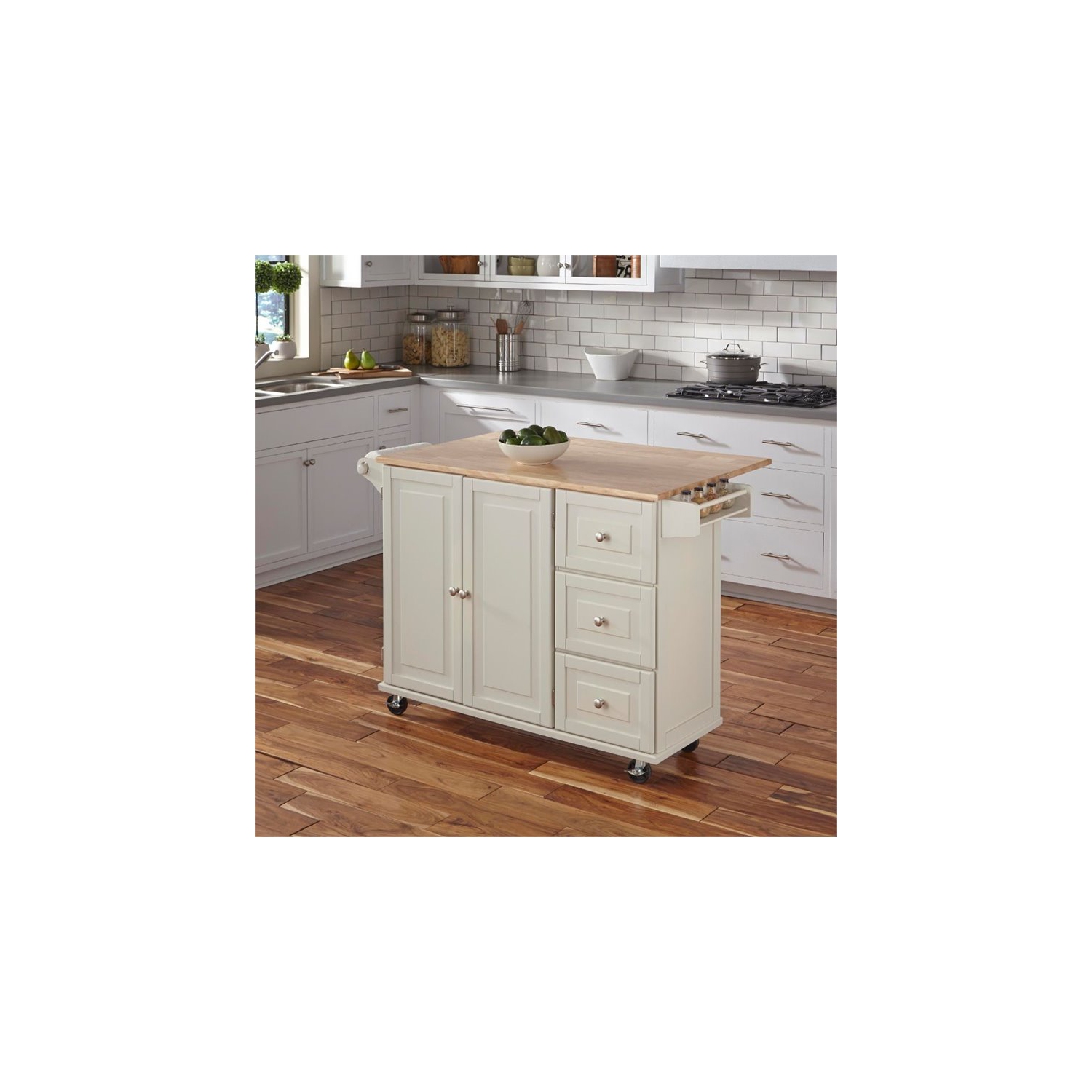 Hawthorne Collections Wood Top Kitchen Cart in White