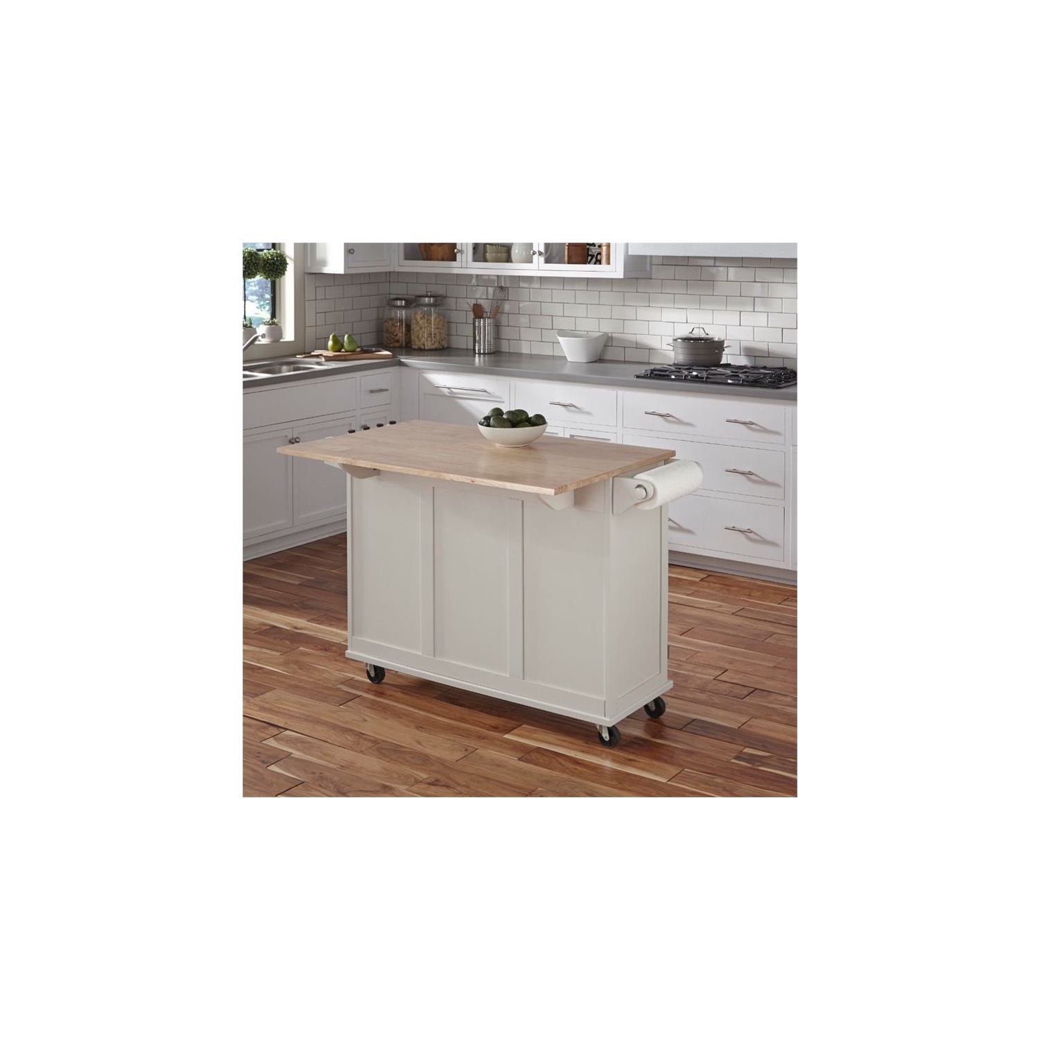 Hawthorne Collections Wood Top Kitchen Cart in White