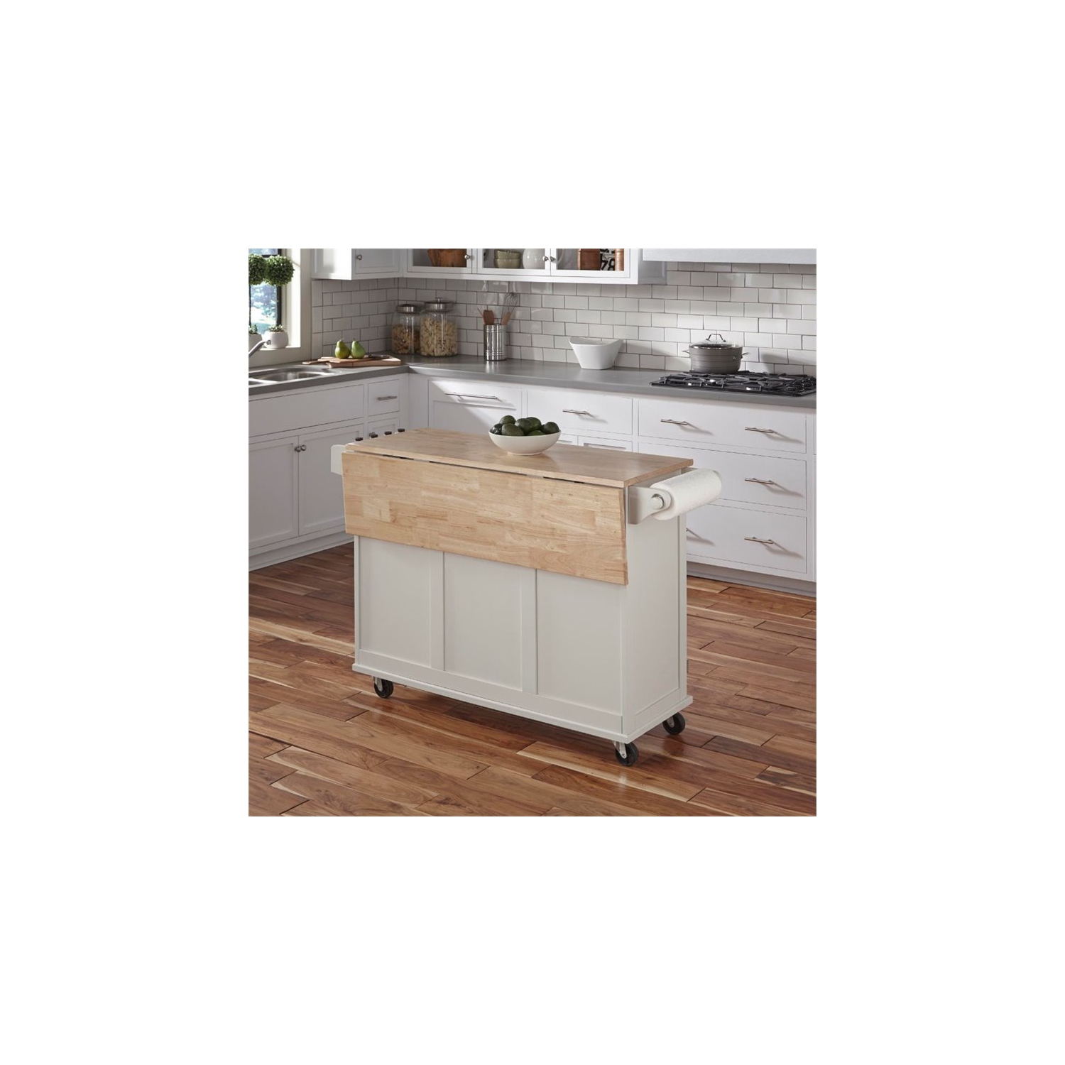 Hawthorne Collections Wood Top Kitchen Cart in White