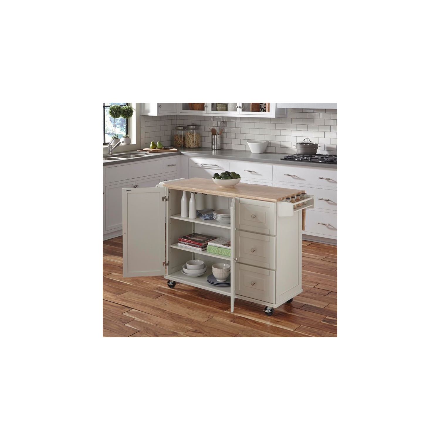 Hawthorne Collections Wood Top Kitchen Cart in White