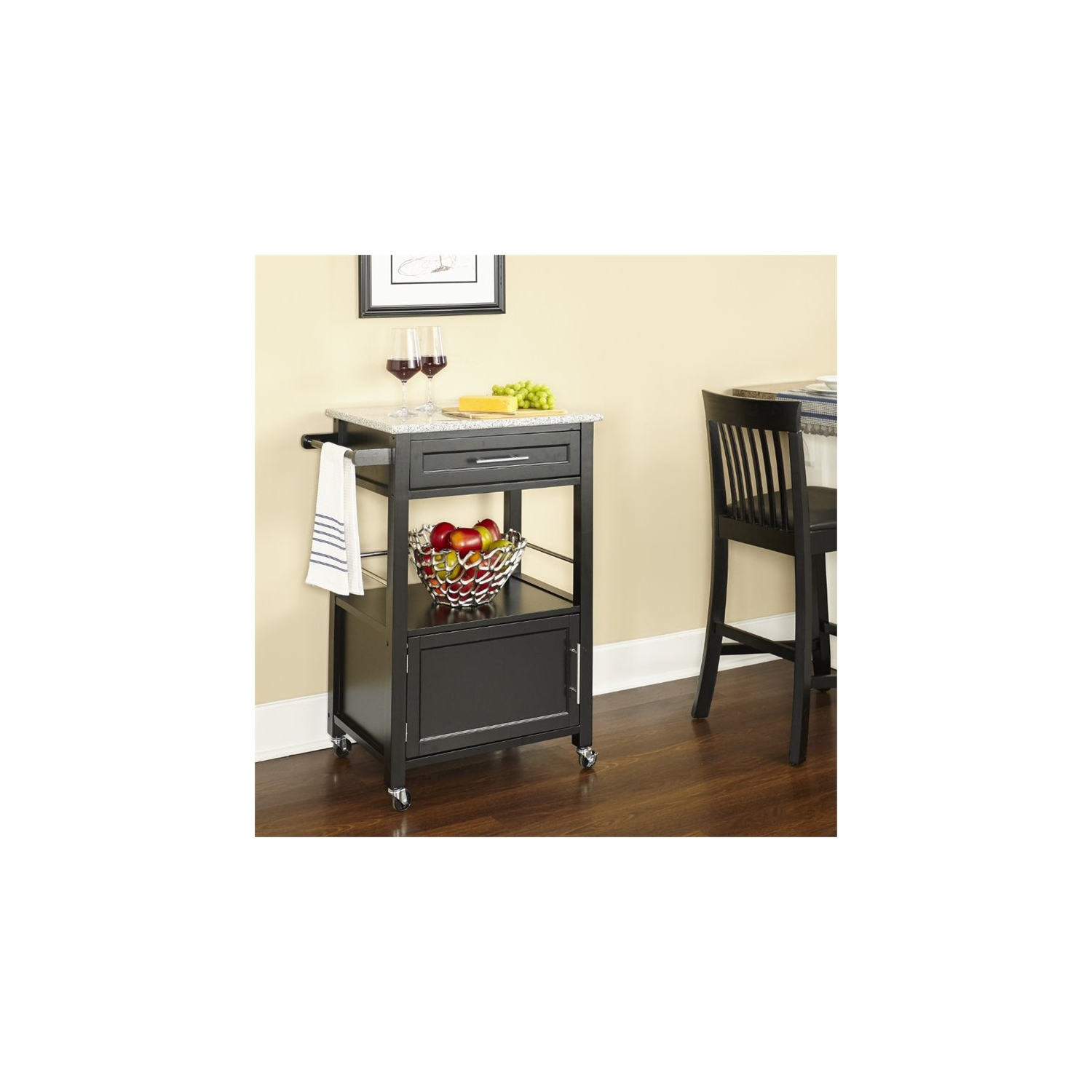Riverbay Furniture Granite Top Kitchen Cart in Black