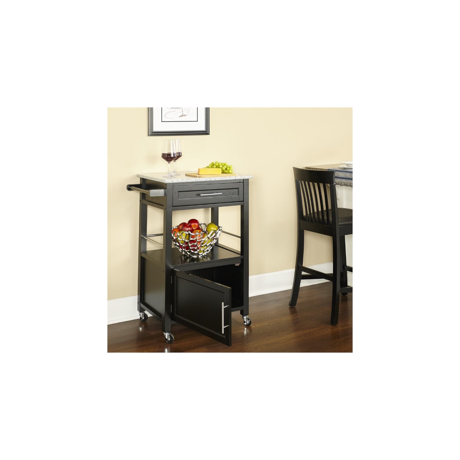 Riverbay Furniture Granite Top Kitchen Cart in Black