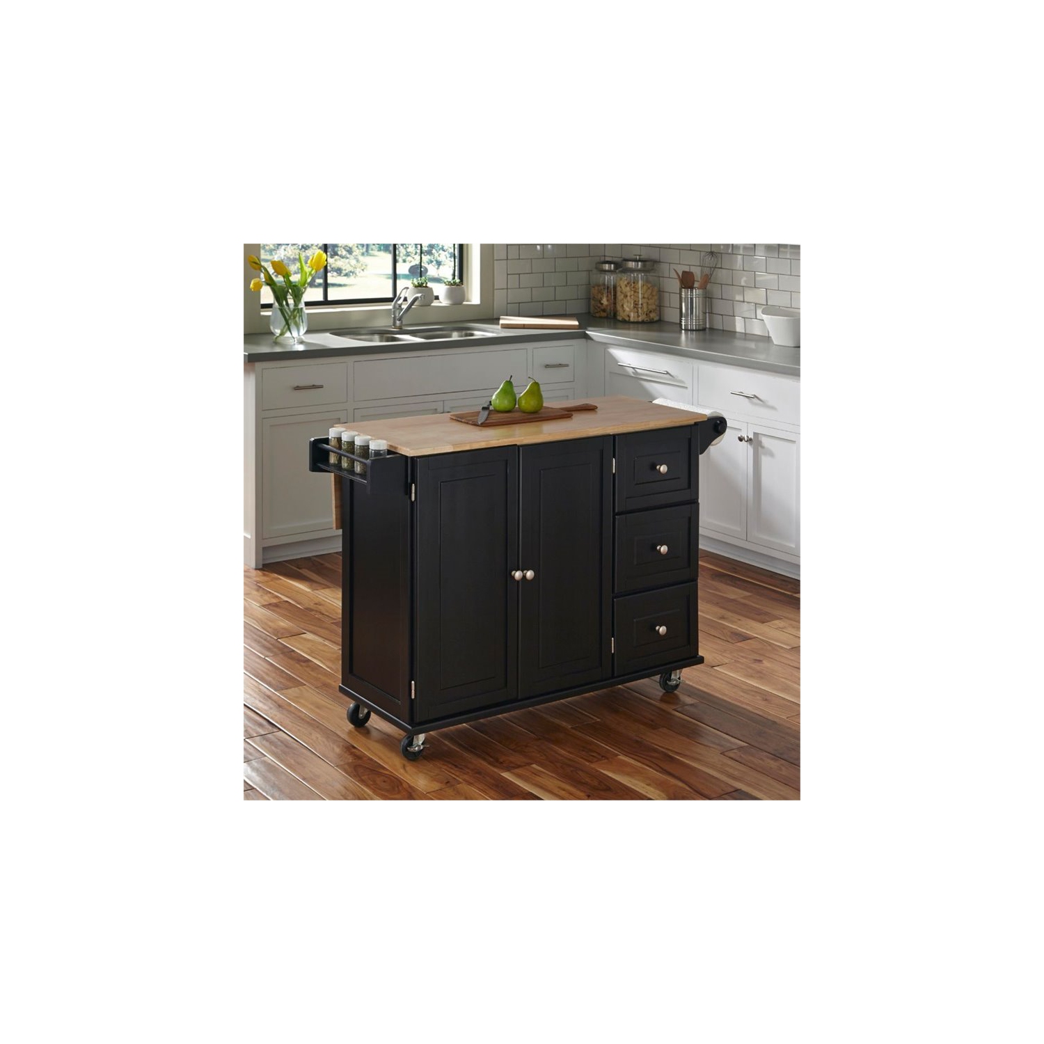 Hawthorne Collections Wood Top Kitchen Cart in Black