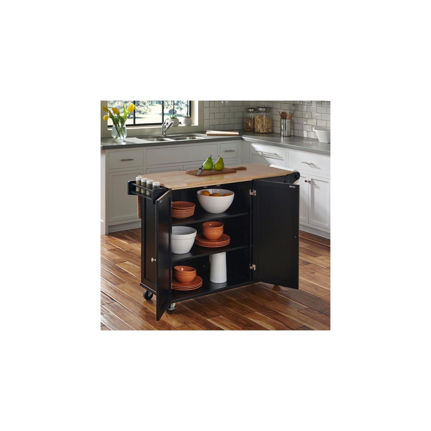 Hawthorne Collections Wood Top Kitchen Cart in Black