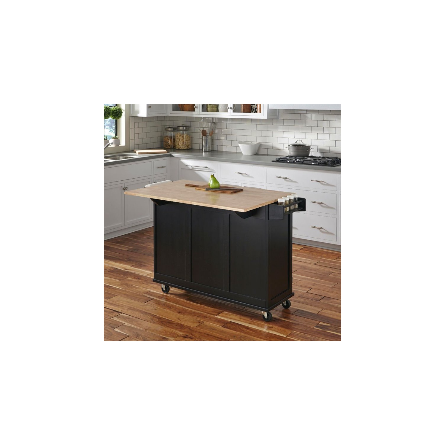 Hawthorne Collections Wood Top Kitchen Cart in Black