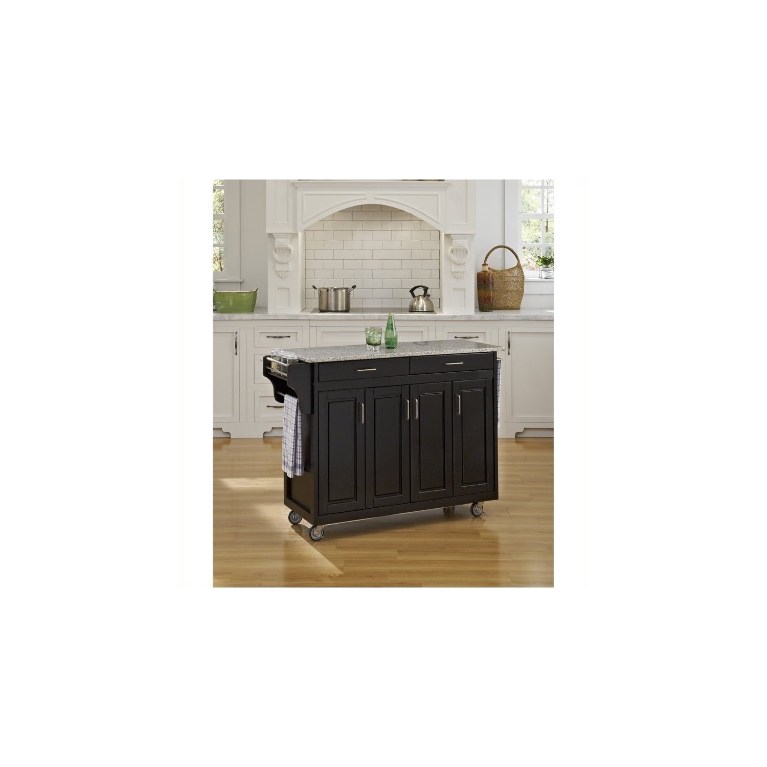 Hawthorne Collections 49" Granite Top Kitchen Cart in Black