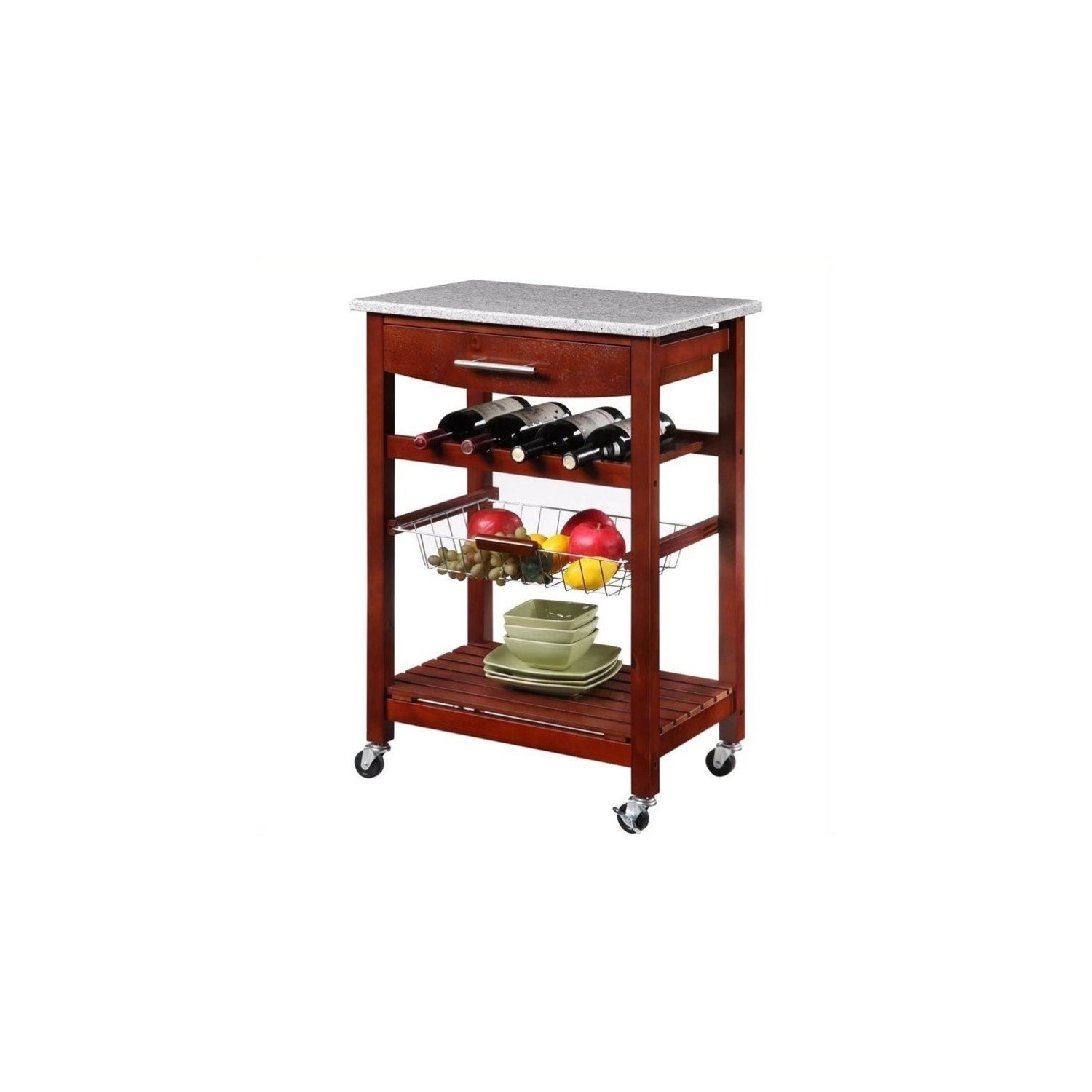 Riverbay Furniture Granite Top Kitchen Cart in Wenge