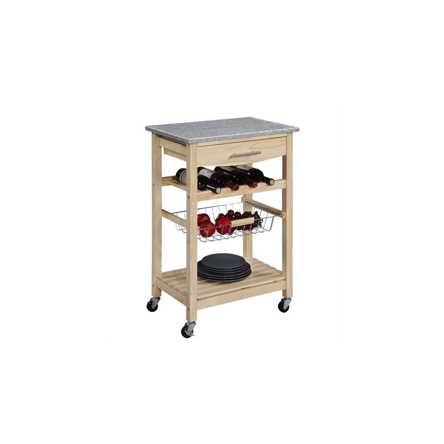 Chariot de cuisine Granit Top de Riverbay Furniture au fini naturel