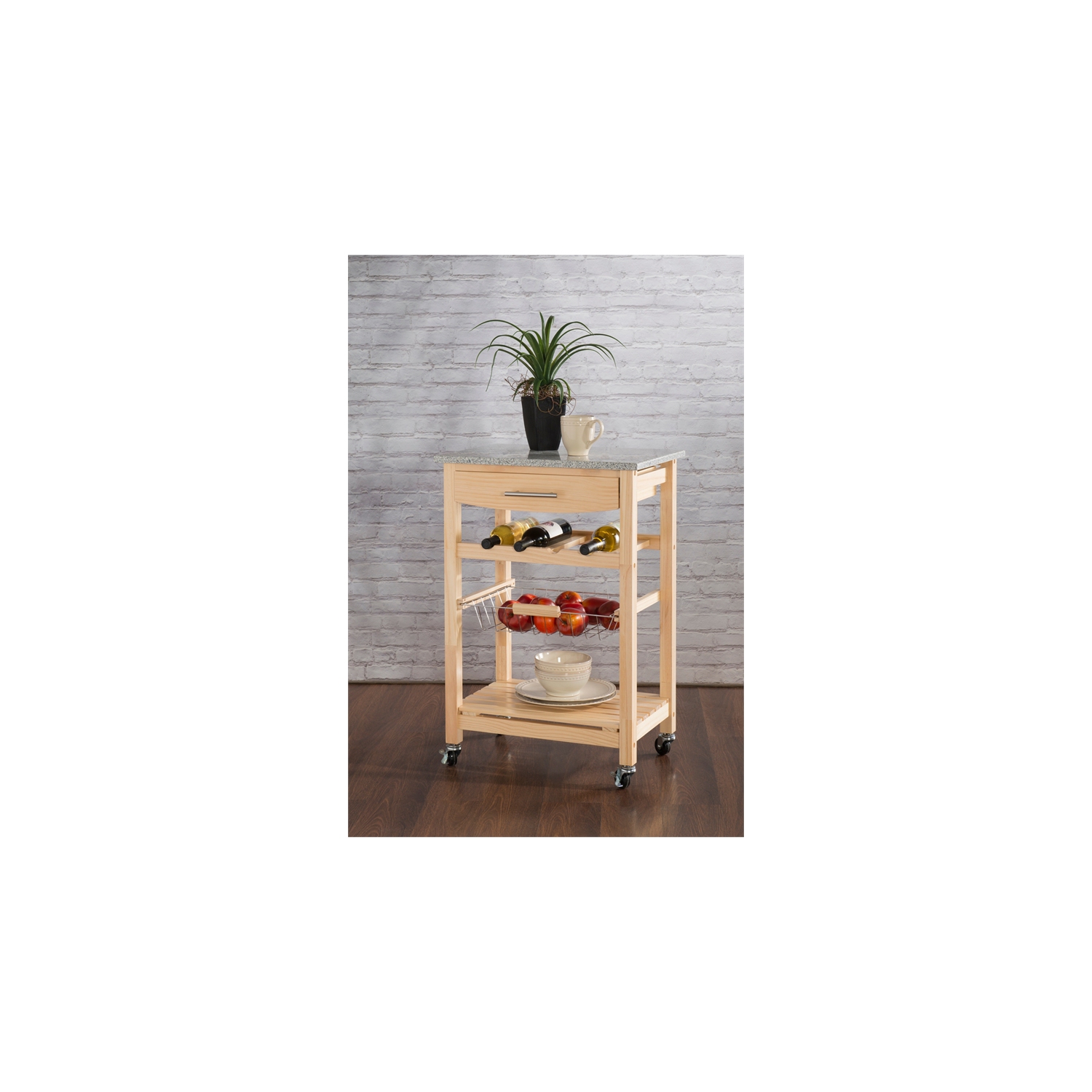 Chariot de cuisine Granit Top de Riverbay Furniture au fini naturel
