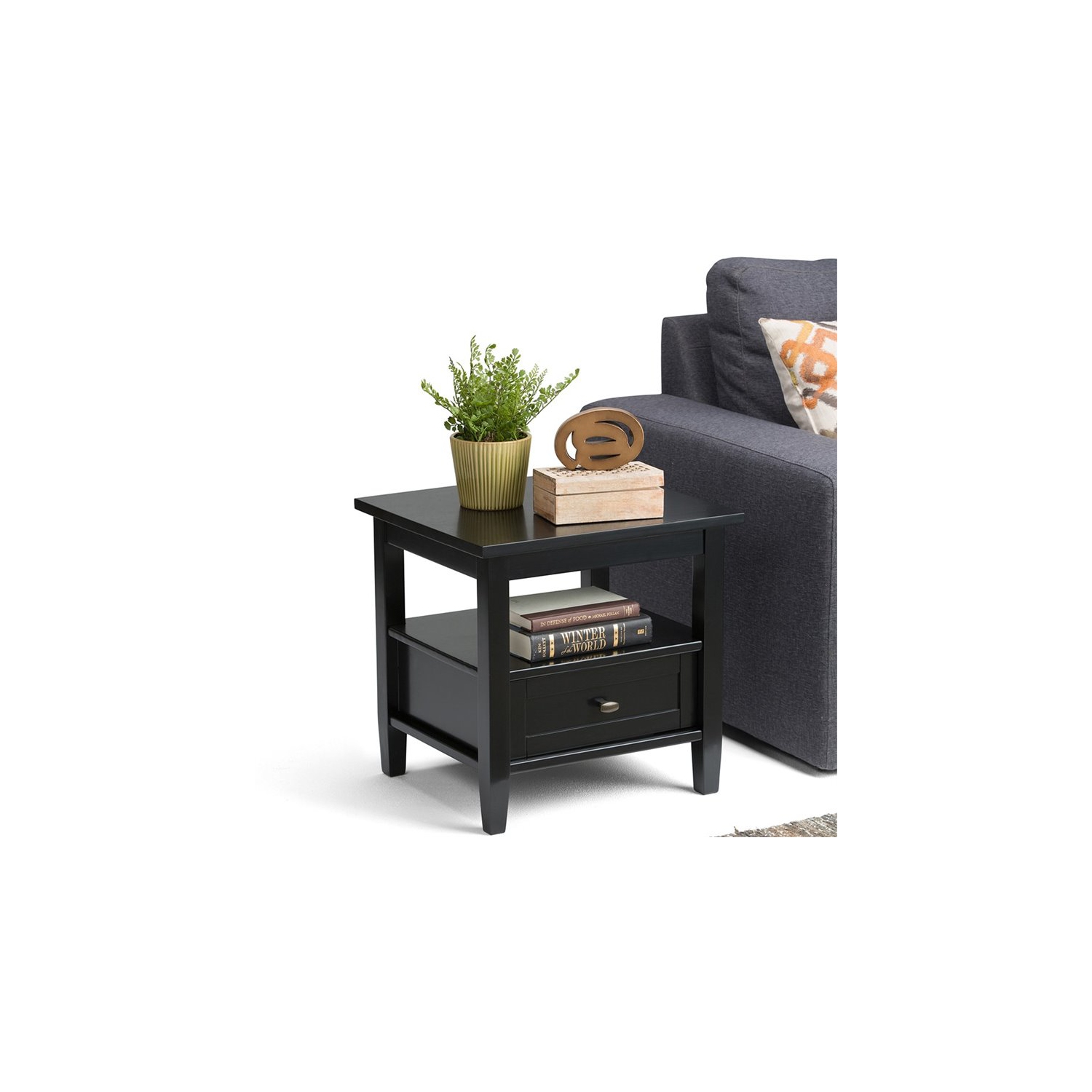 Atlin Designs Transitional Rectangle Wood End Side Table in Black