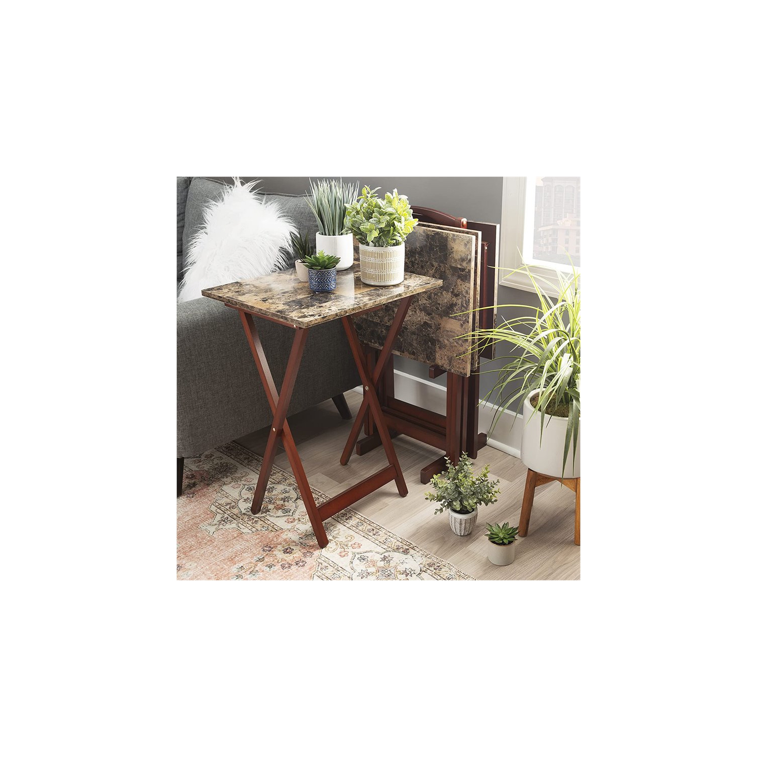 Ensemble transitionnel de meubles en faux marbre en bois Riverbay Furniture brun