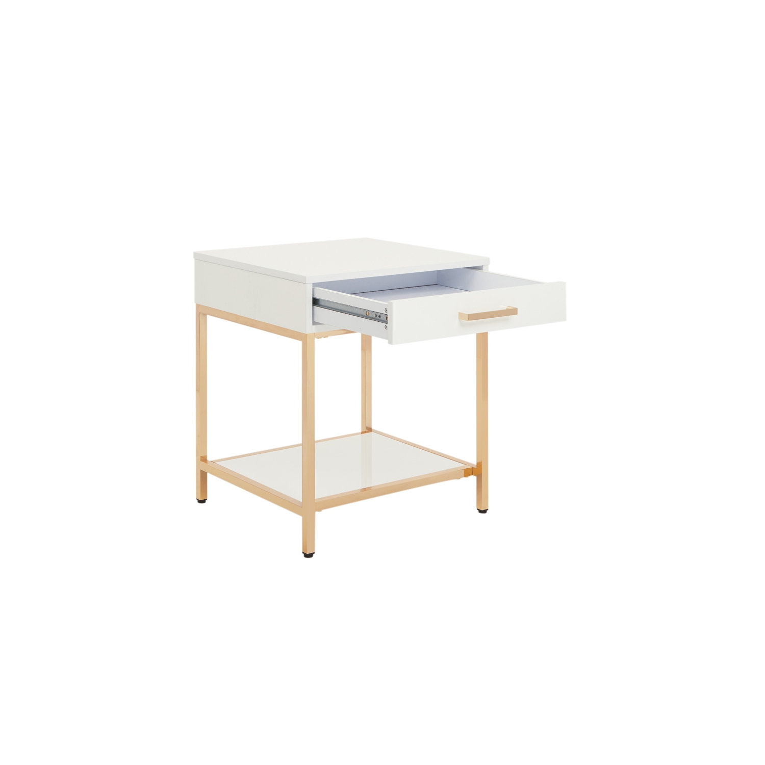 Alios End Table with White Gloss Finish Gold Plated Base Engineered Wood