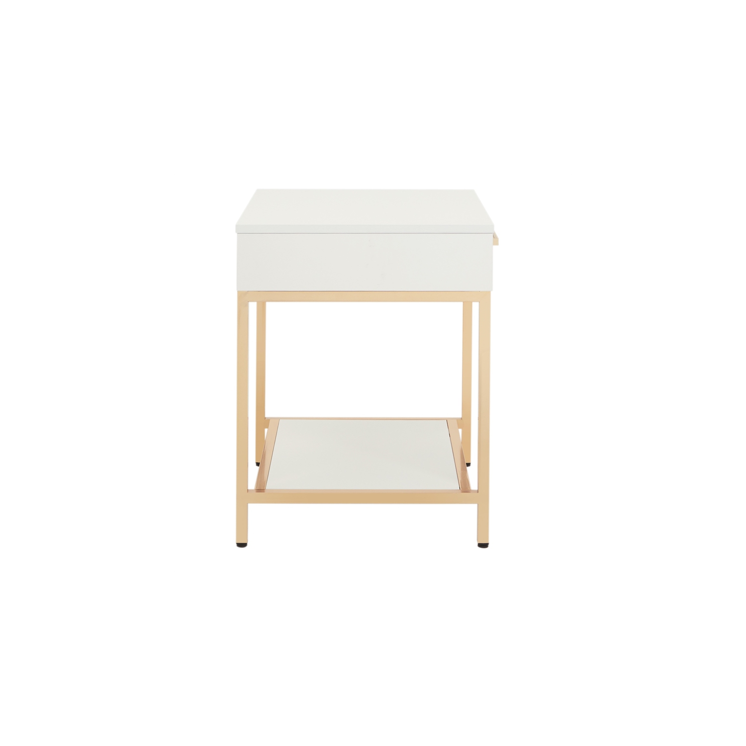 Alios End Table with White Gloss Finish Gold Plated Base Engineered Wood