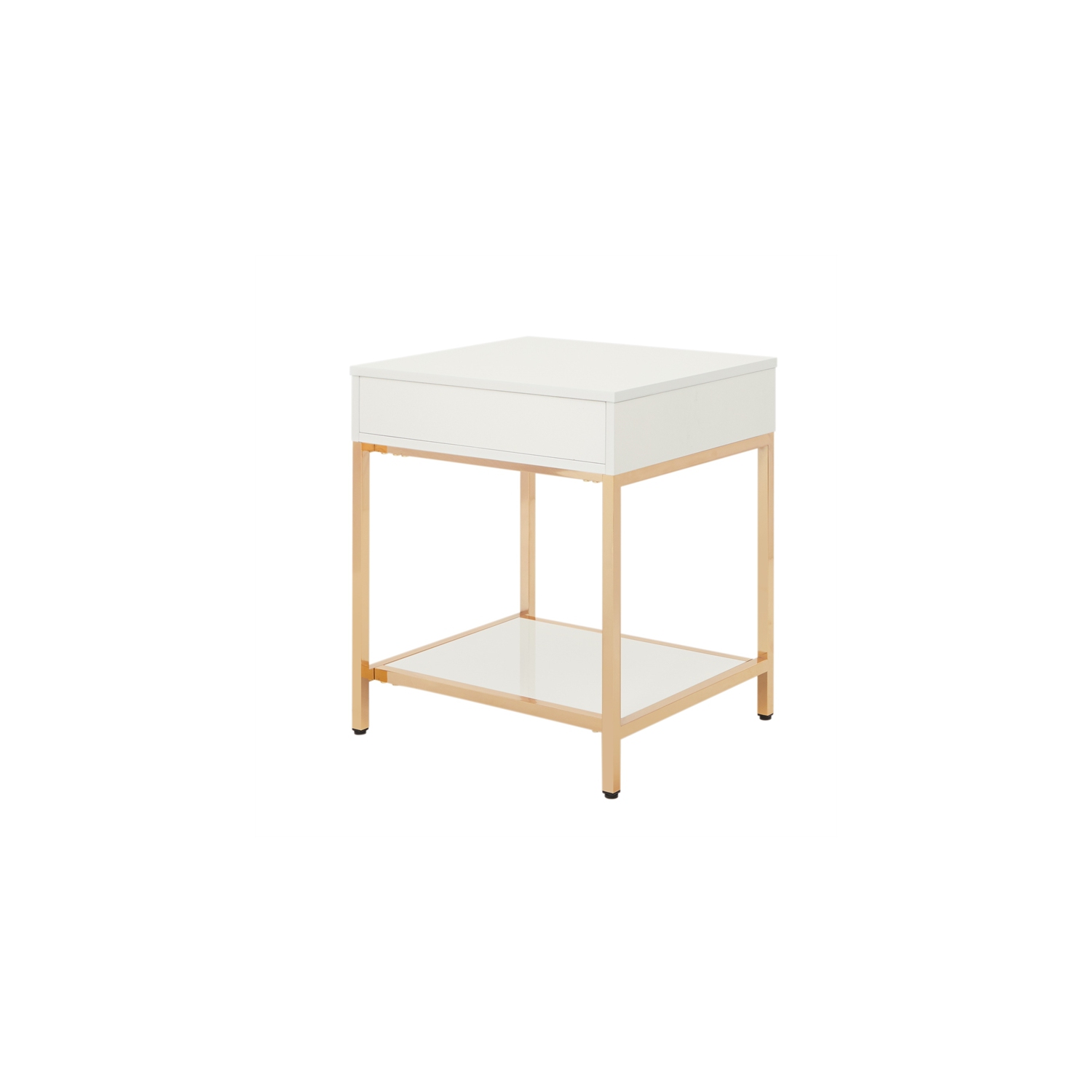 Alios End Table with White Gloss Finish Gold Plated Base Engineered Wood