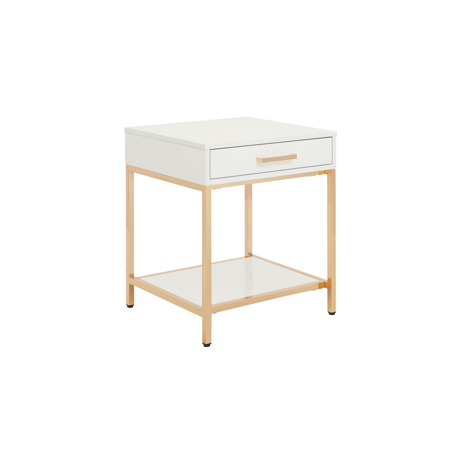 Alios End Table with White Gloss Finish Gold Plated Base Engineered Wood