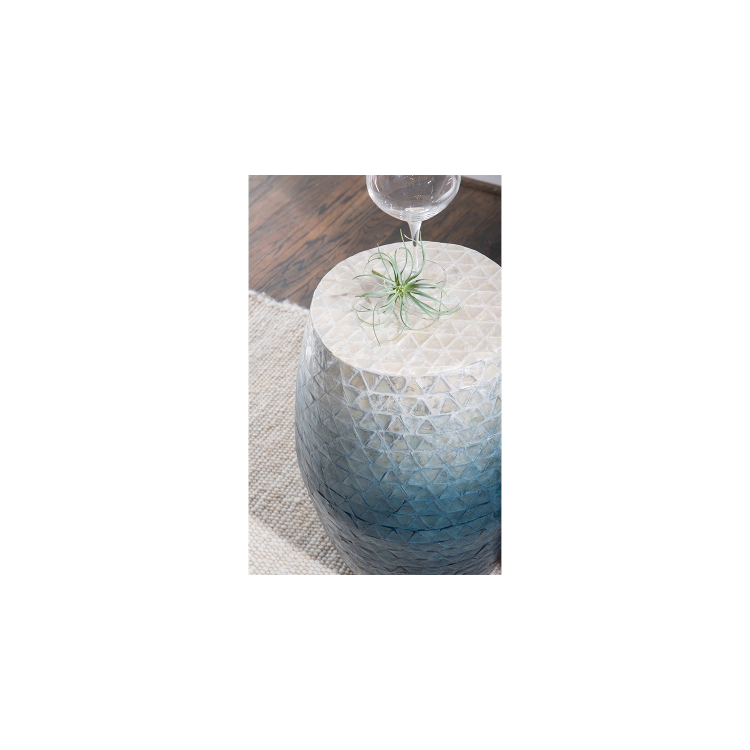 Riverbay Furniture Ombre Capiz Mosaic Drum Table in Blue