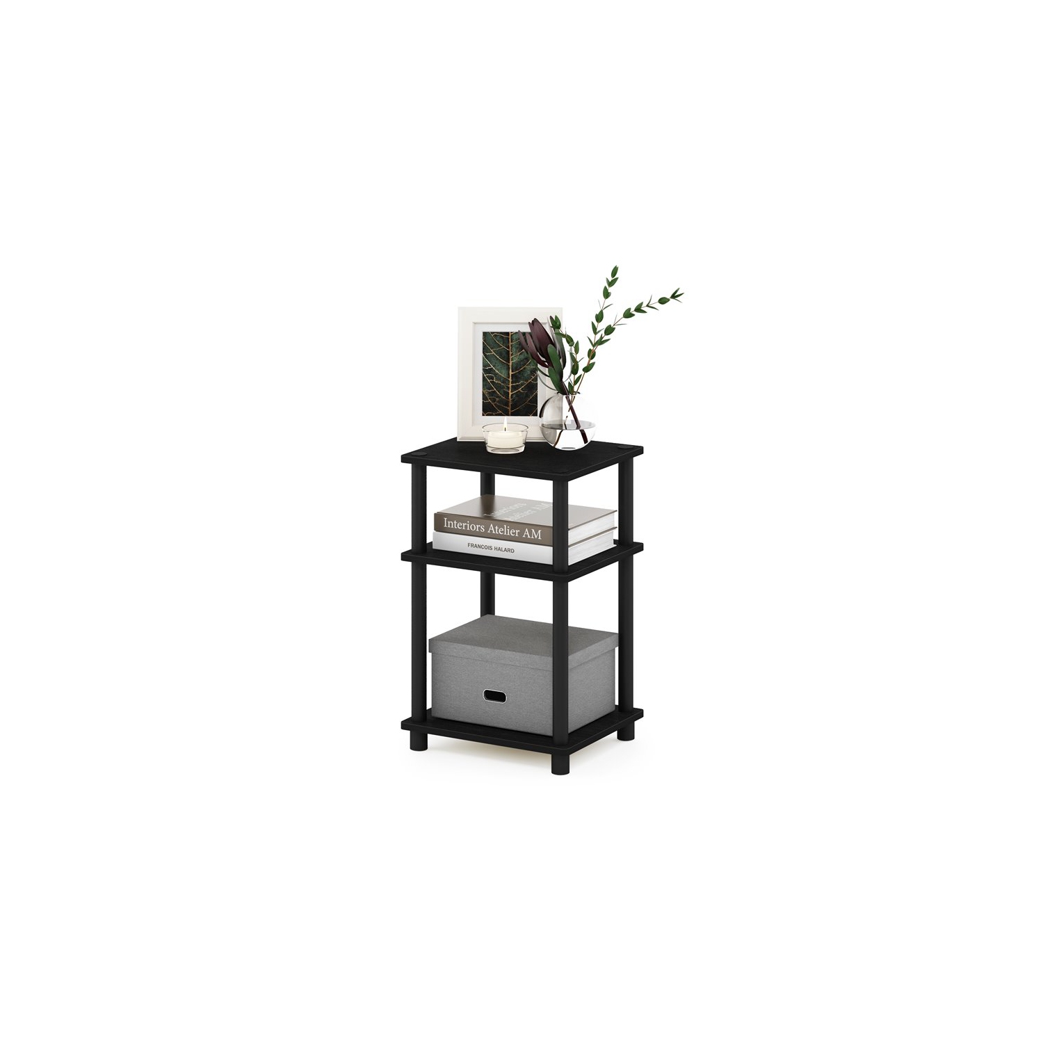 Furinno Just Turn-N-Tube Engineered Wood 3-Tier End Table in Americano Black
