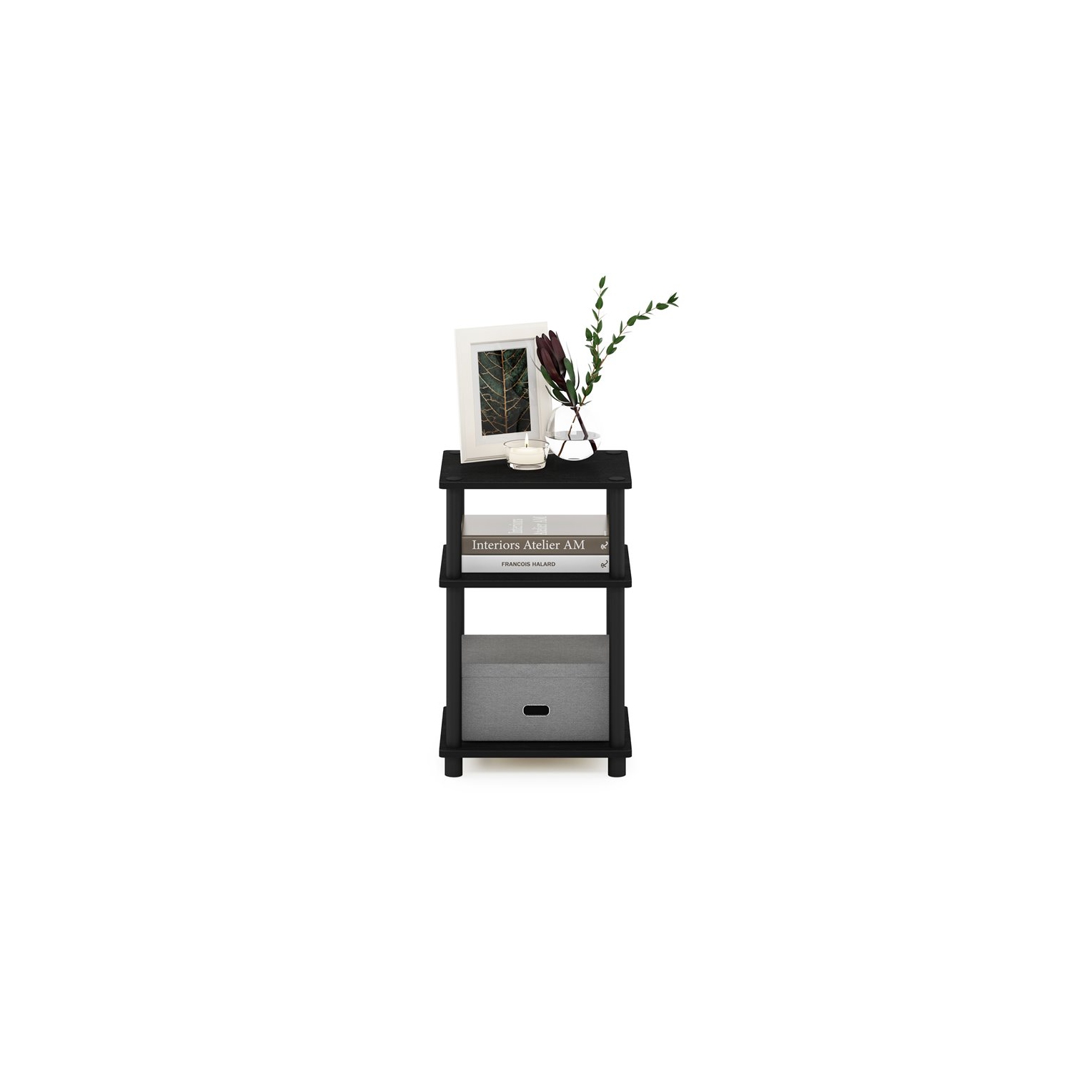 Furinno Just Turn-N-Tube Engineered Wood 3-Tier End Table in Americano Black