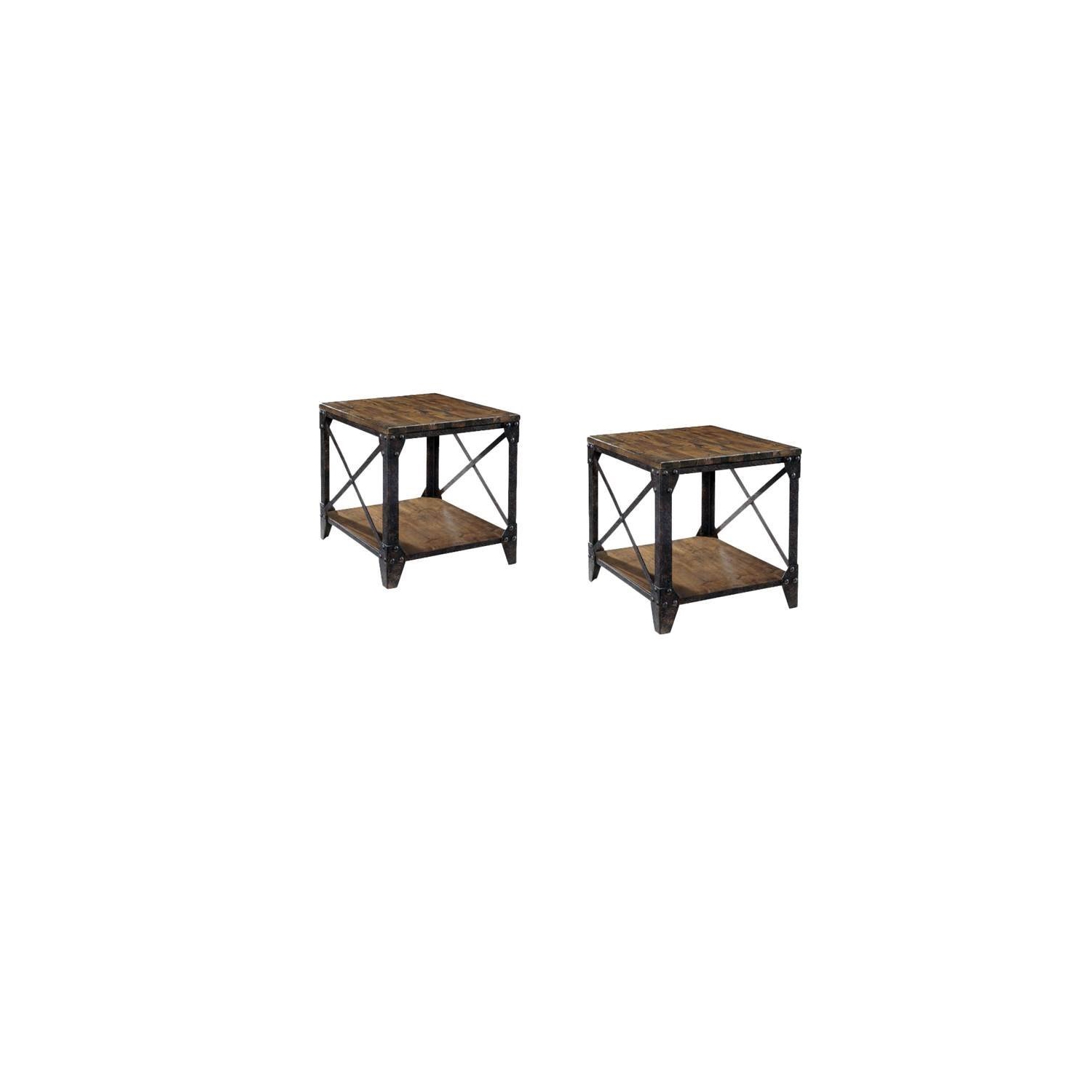 (Set of 2) Rectangular End Table in Distressed Natural Pine