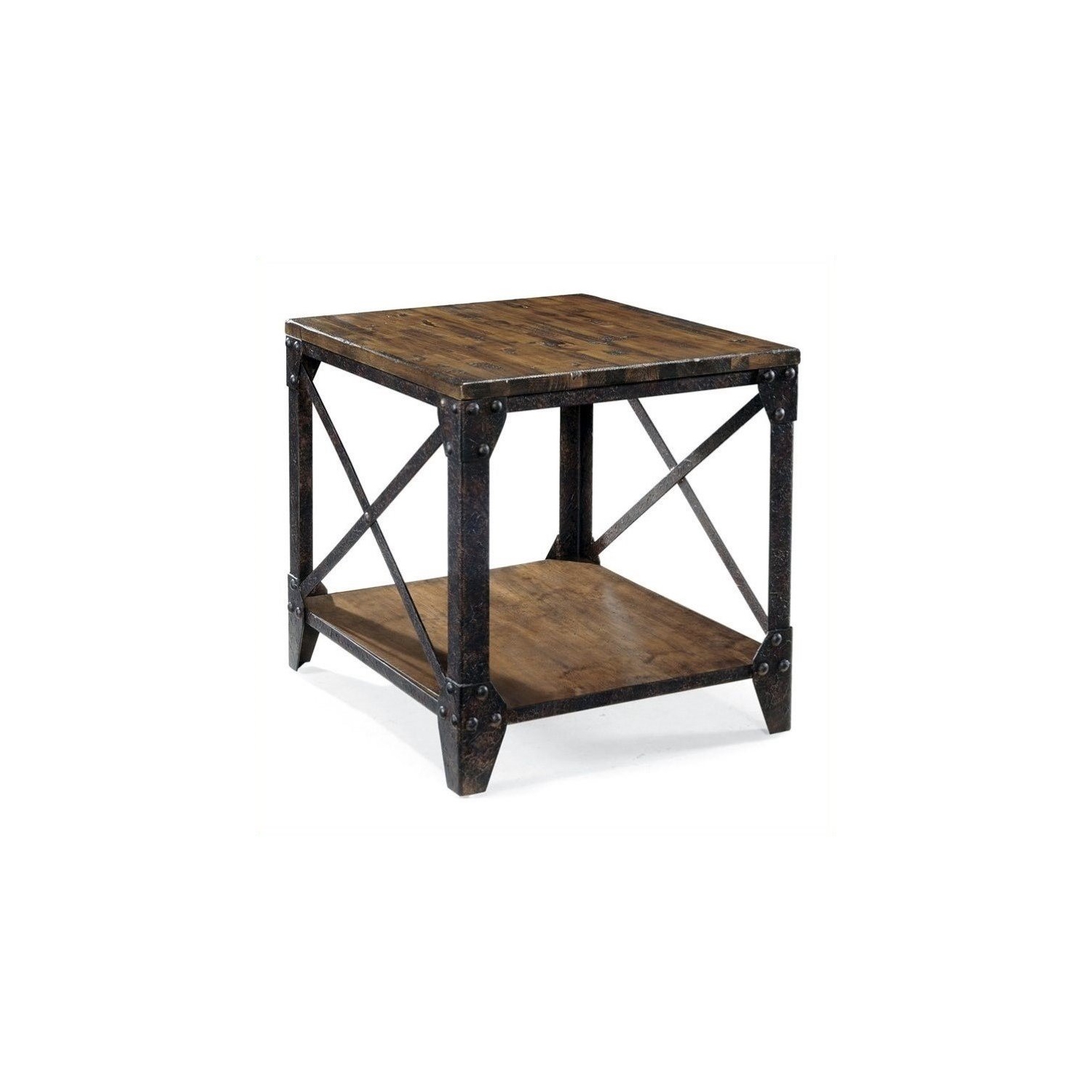 (Set of 2) Rectangular End Table in Distressed Natural Pine