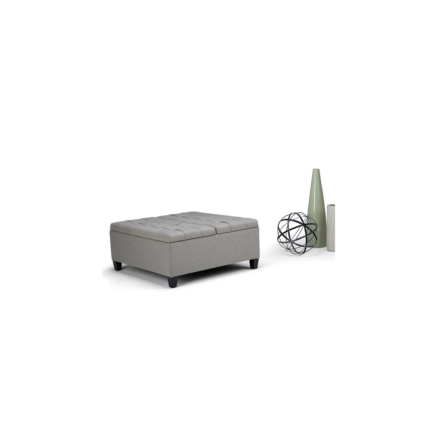 Natural Greige Storage Coffee Table Ottoman in Dove Gray