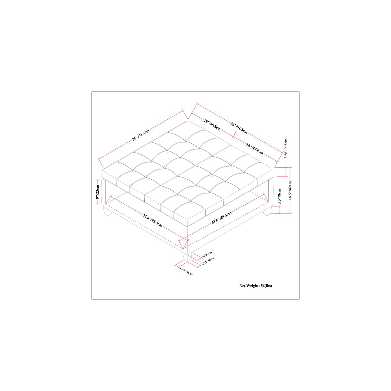 Natural Greige Storage Coffee Table Ottoman in Dove Gray