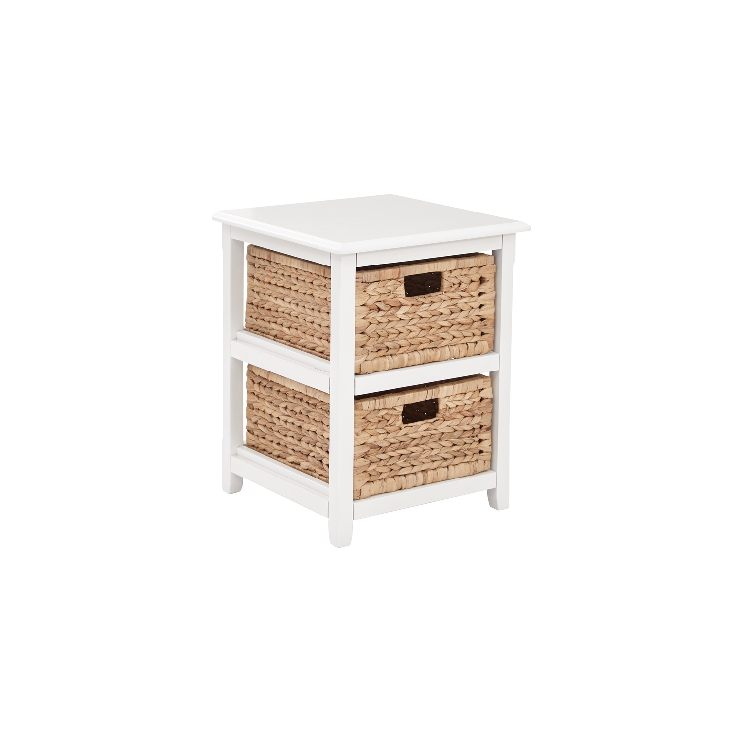 Étagère de rangement à deux niveaux Seabrook au fini en bois d'ingénierie blanc et paniers naturels