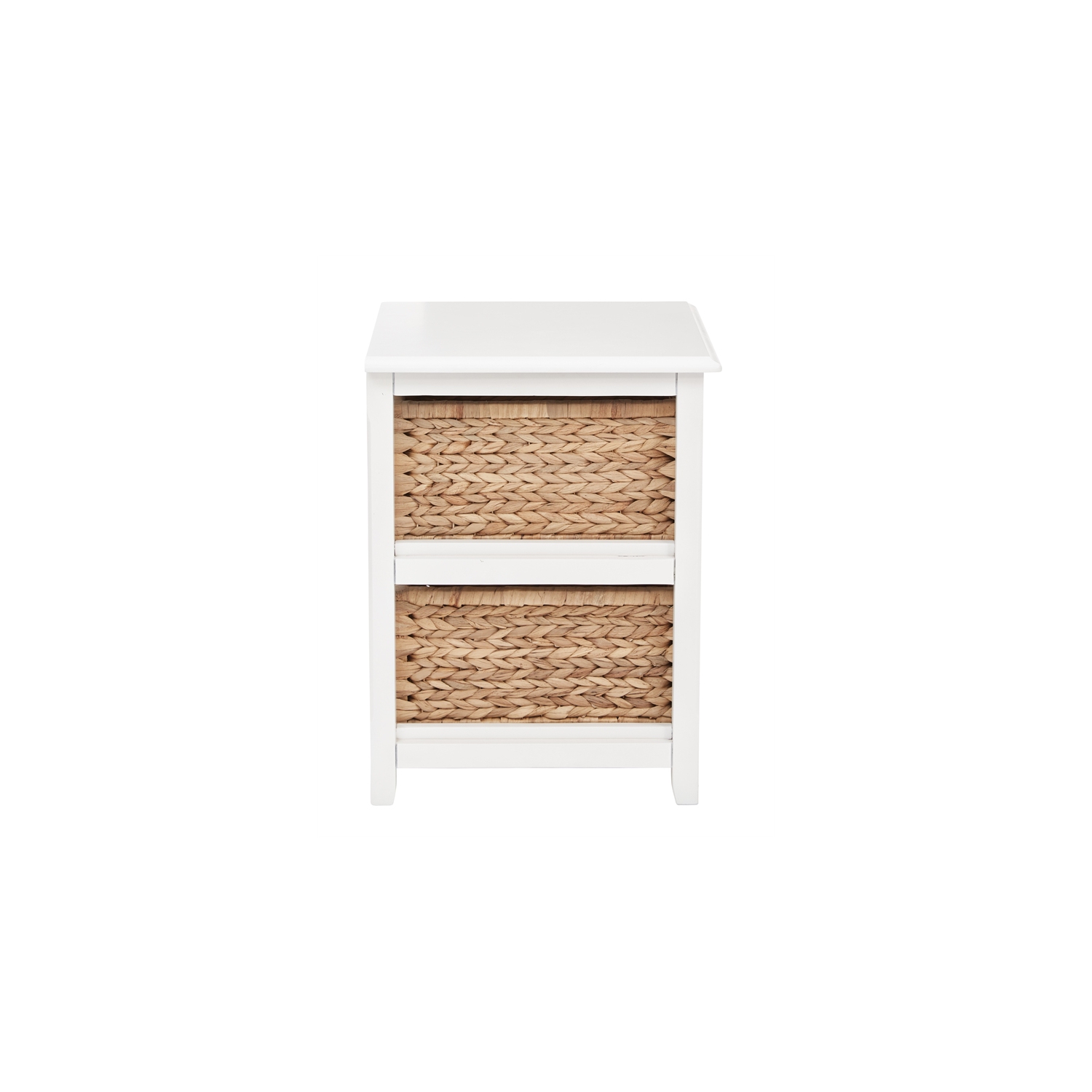 Étagère de rangement à deux niveaux Seabrook au fini en bois d'ingénierie blanc et paniers naturels