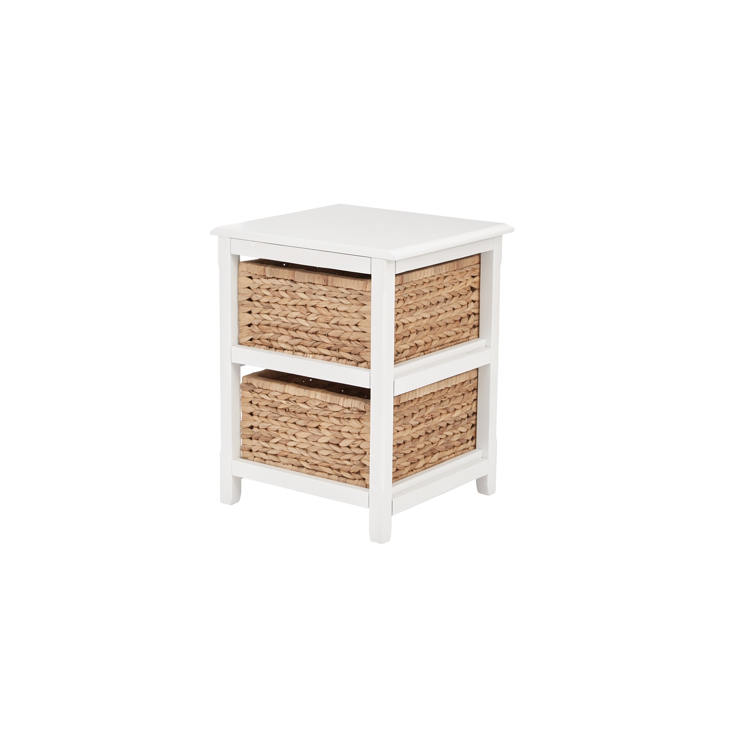 Étagère de rangement à deux niveaux Seabrook au fini en bois d'ingénierie blanc et paniers naturels
