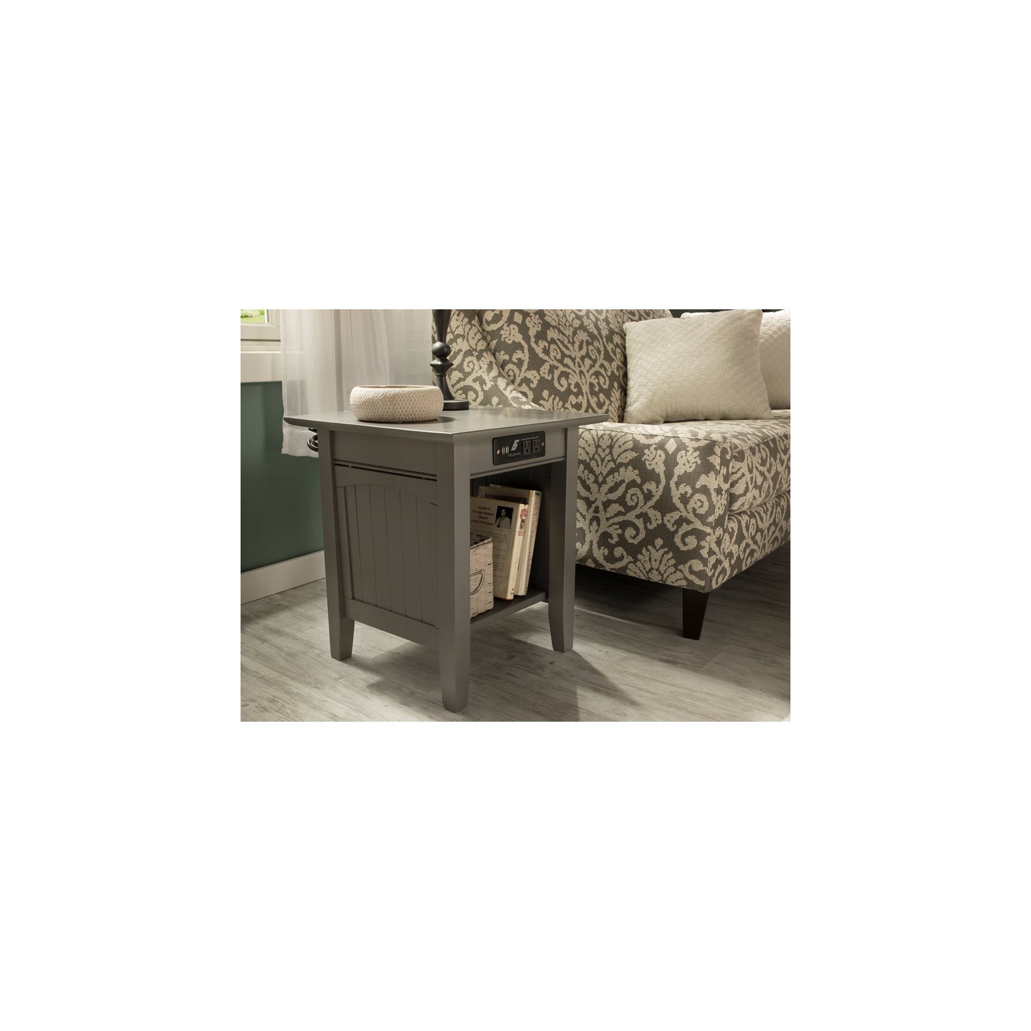 Leo & Lacey End Table with Charger in Grey