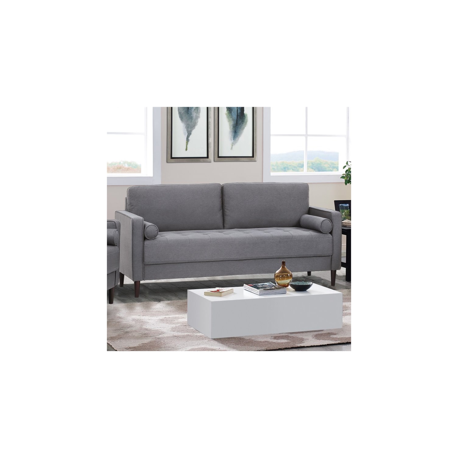Hawthorne Collections 18.5" Mid-Century Fabric Upholstered Sofa in Heather Gray