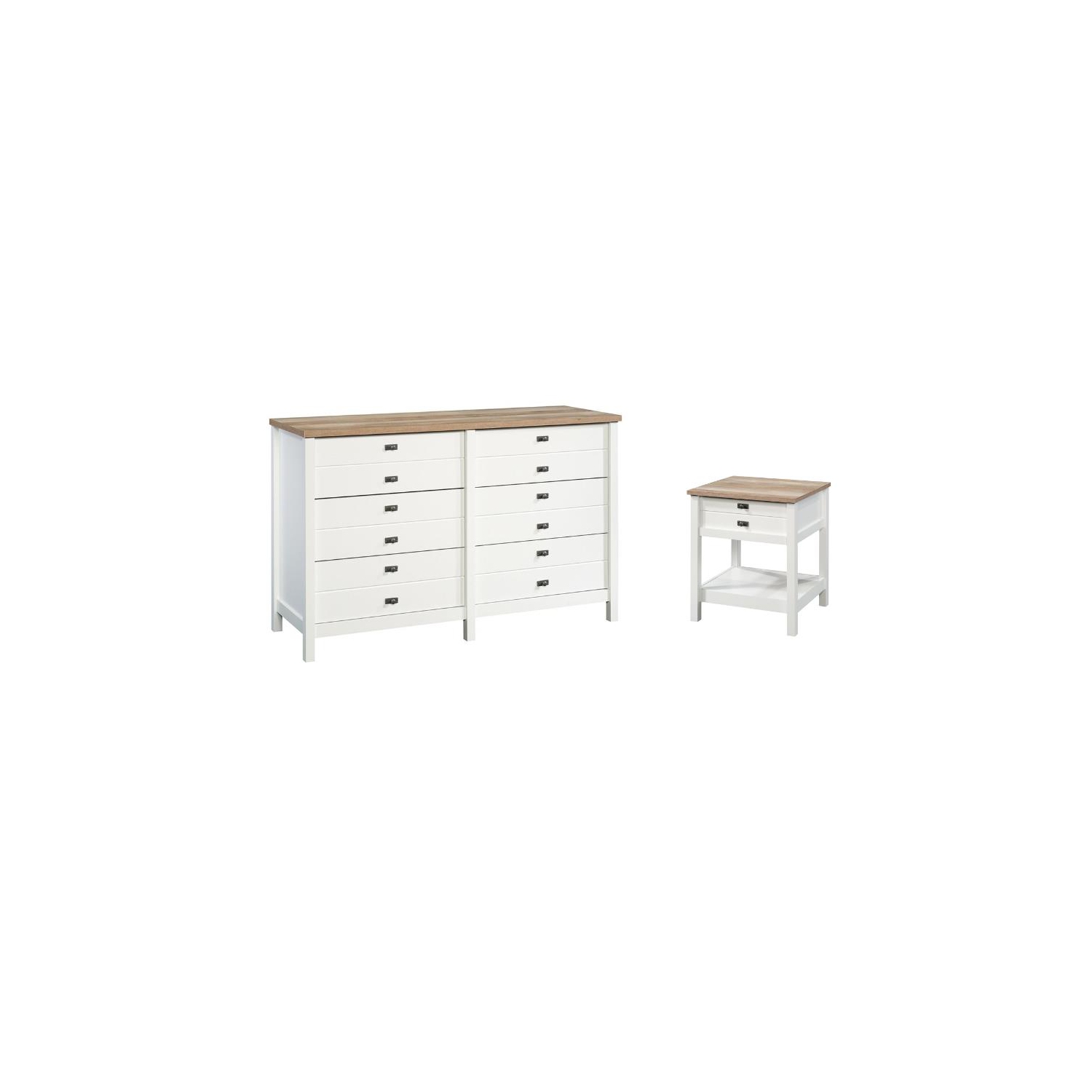 Ensemble 2 pièces pour chambre avec commode et table de chevet, blanc doux