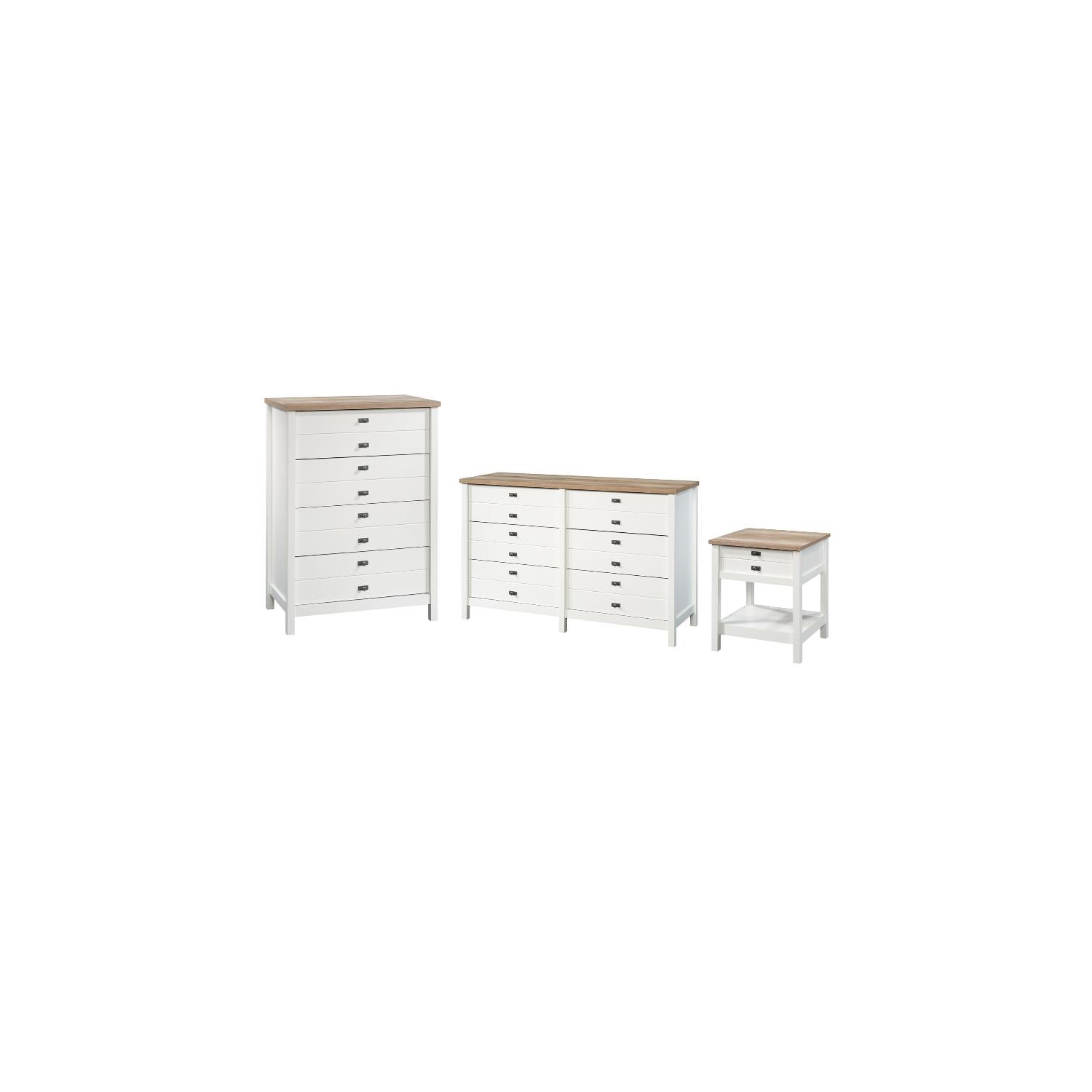 3 Piece Bedroom Set with Dresser Chest and Nightstand in Soft White