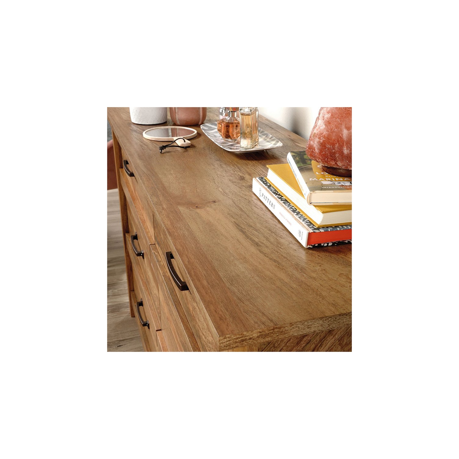 Commode double à 6 tiroirs et table de chevet à 1 tiroir, fini mangue sindoori