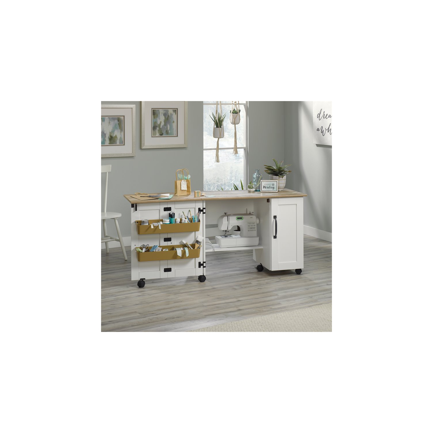 2 Piece Bookcase and Craft Table Set in Lintel Oak