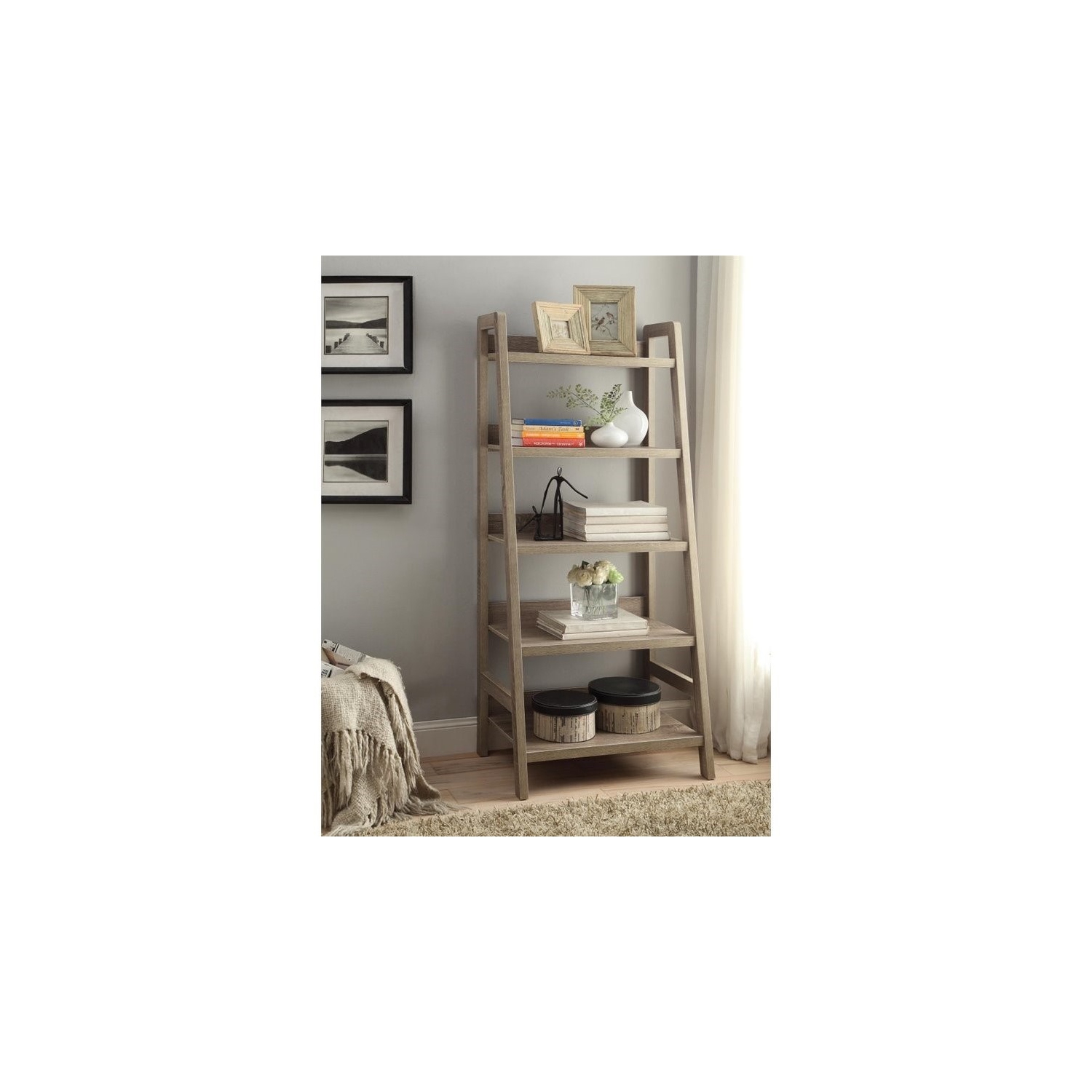 Riverbay Furniture 5 Shelf Bookcase in Gray