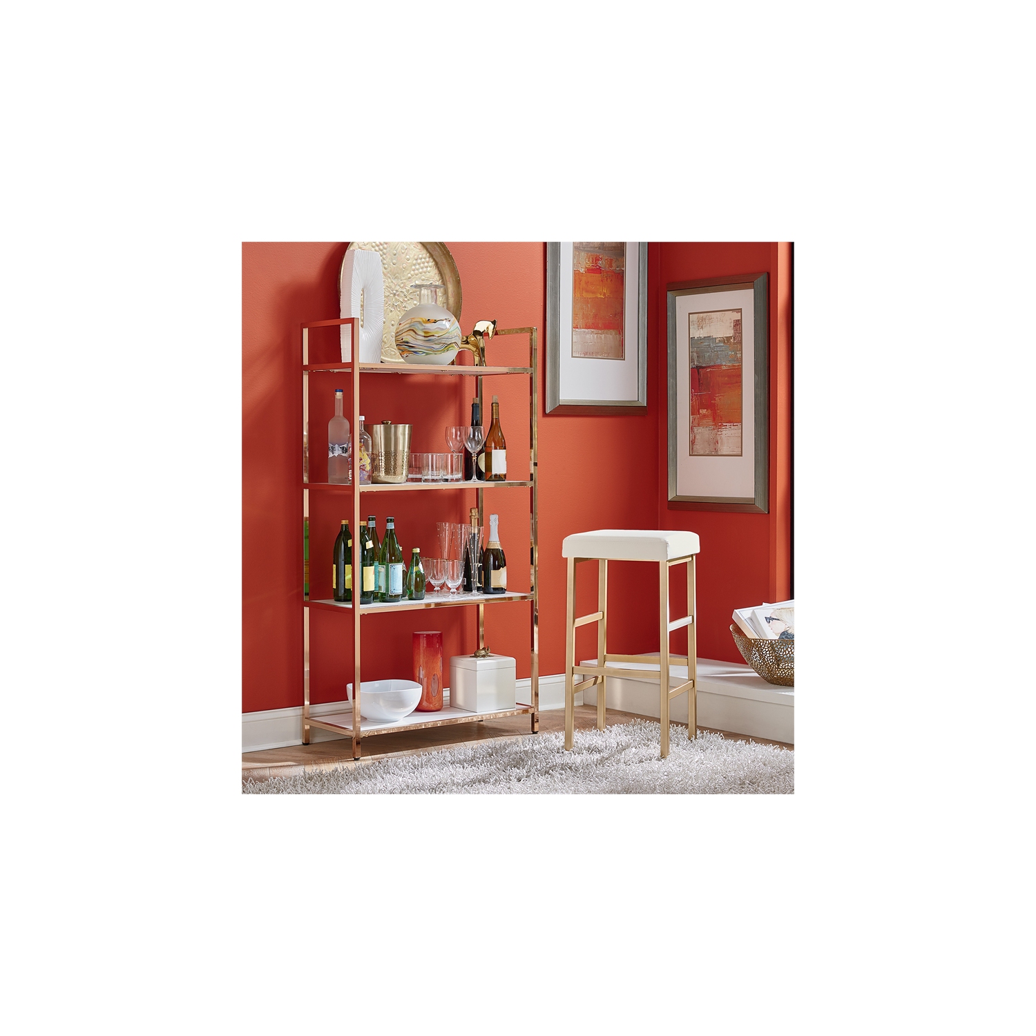 Alios Bookcase in White Gloss finish with Rose Gold Chrome Plated Base