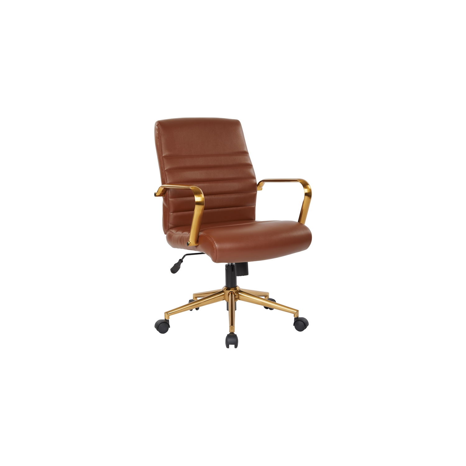 Chaise de bureau en cuir faux brun avec cadre en or